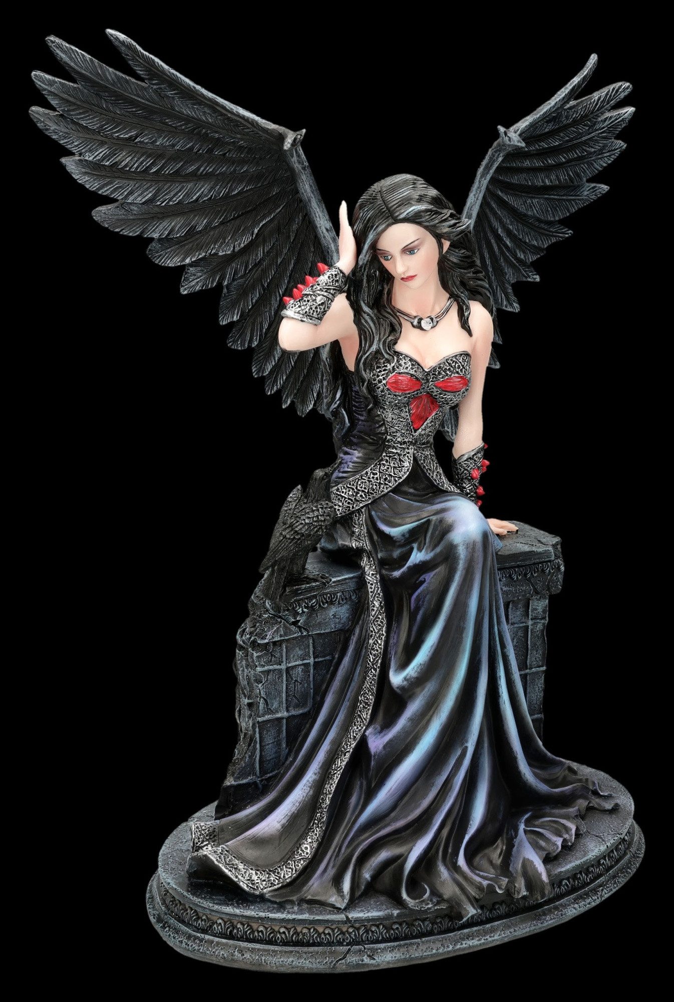 Figuren Shop GmbH Fantasy-Figur Gothic Engel Figur - Rabenkönigin Rvynne Fantasy Statue 32.5 cm Deko