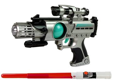 LEAN Toys Wasserpistole Set Laser Gun Lichtschwert Pistole Handschellen Scheibenwerfer Waffen