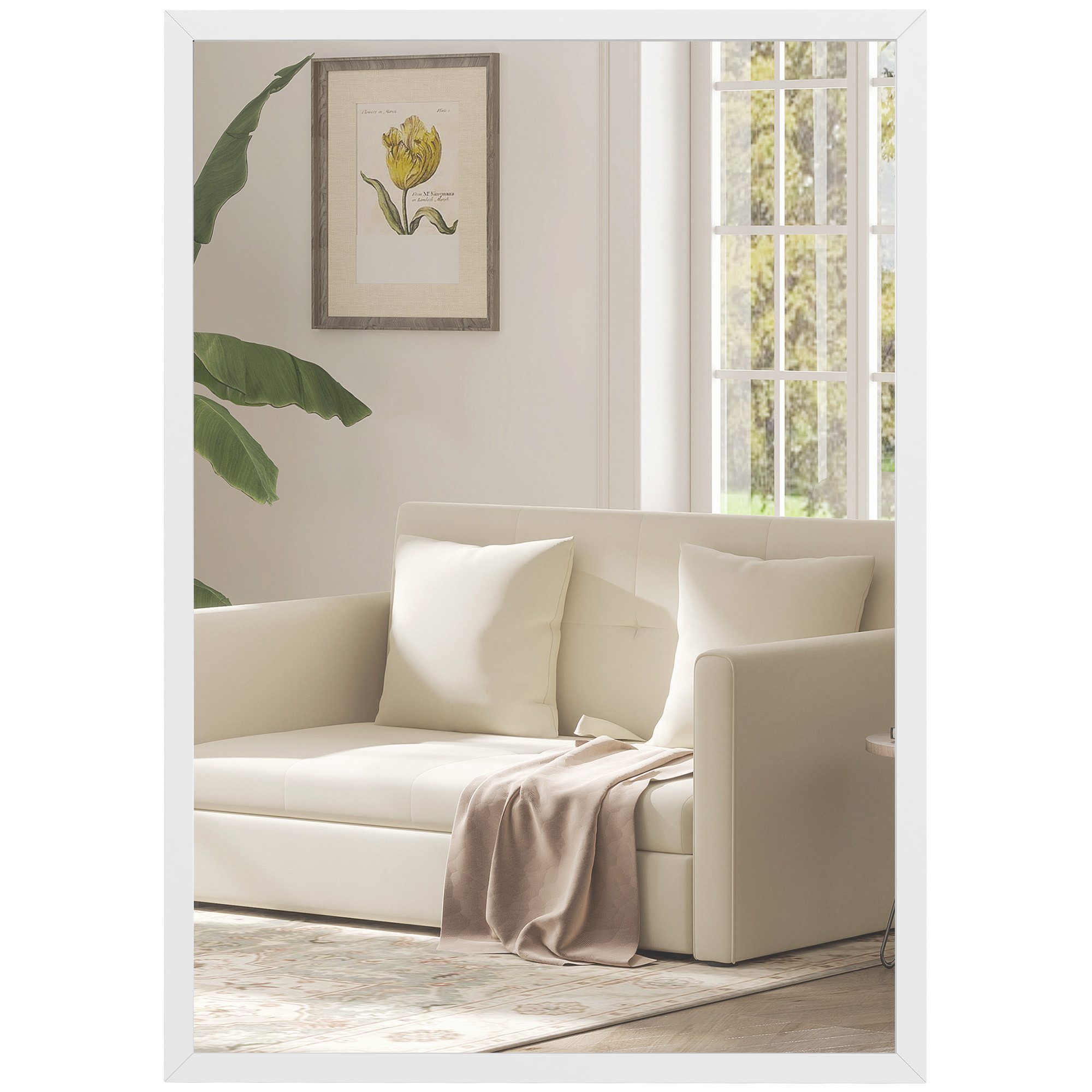 HOMCOM Wandspiegel Rechteckig Spiegel Dekorativ Hängespiegel 50 x 70 cm (Badezimmerspiegel, 1-St., Dekorativer Hängespiegel), für Schlafzimmer Badezimmer Wohnzimmer Flur Weiß