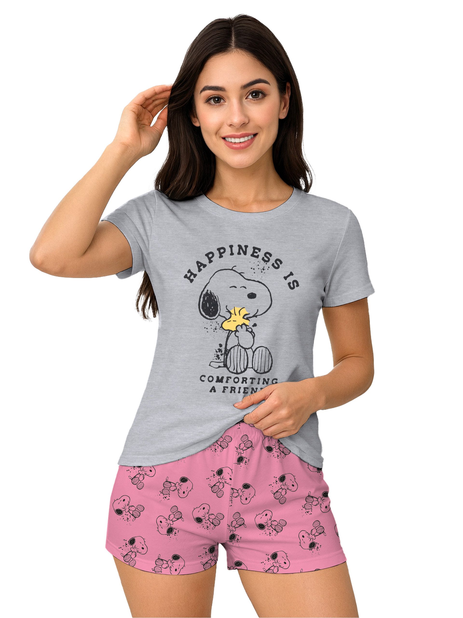United Labels® Schlafanzug Peanuts Snoopy Comforting a Friend - Pyjama Kurzarm Shirt mit Shorts