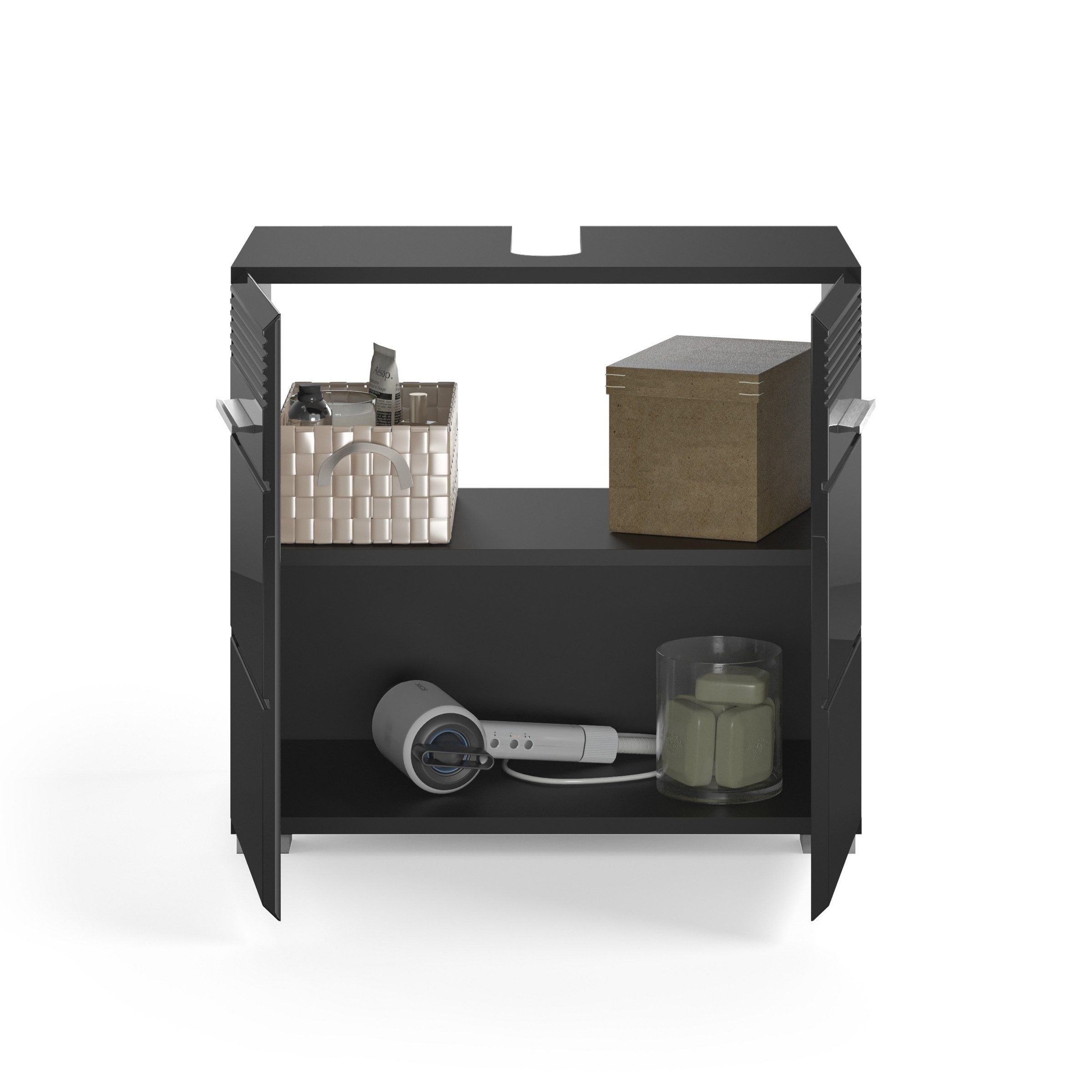 freiraum Waschbeckenunterschrank Linus in Schwarz Hochglanz - 60x56x34cm (BxHxT) – Bild 3 von 5