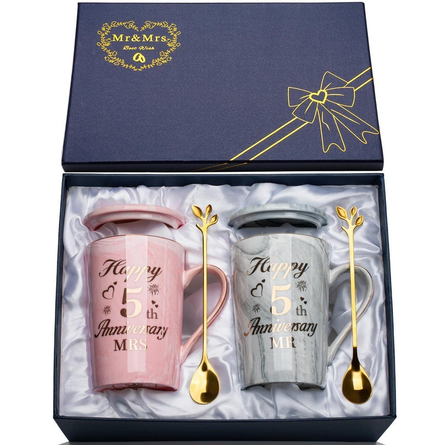 LuxusKollektion Tasse Tassen Set 5. Hochzeitstag Mr&Mrs Marmor 2tlg, Keramik