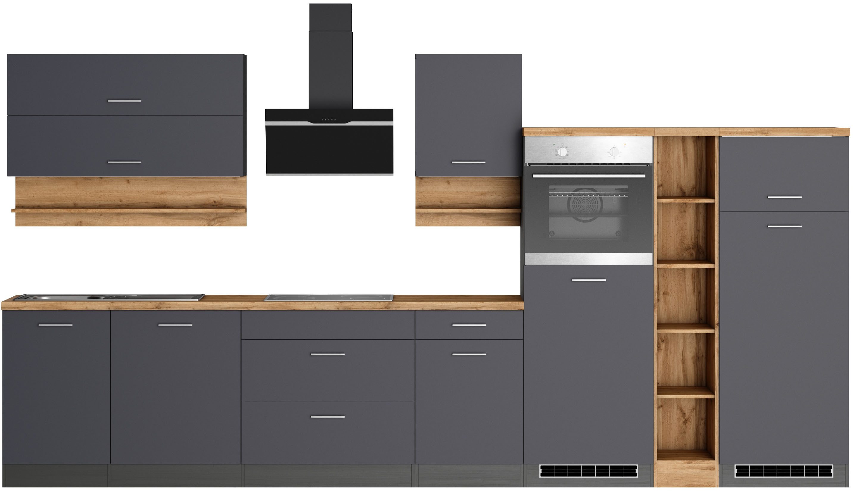 KOCHSTATION Küchenzeile KS-Milan, 390 cm breit,