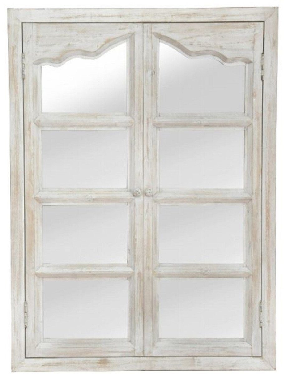 Casa Padrino Wandspiegel Landhausstil Wandspiegel mit 2 Klapptüren Antik Weiß 63 x 4 x H. 86 cm - Spiegel im Fenster-Look