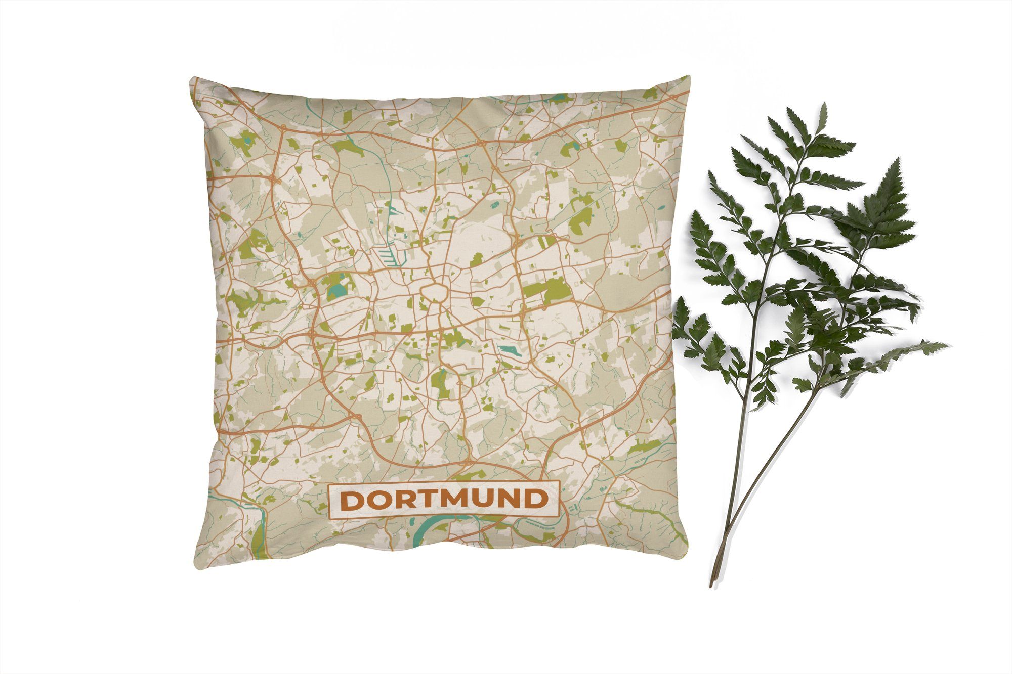 mit Dortmund für Stadtplan MuchoWow - Füllung - Dekokissen Deko, Schlafzimmer, Zierkissen - Wohzimmer, Stadtplan Vintage, Sofakissen