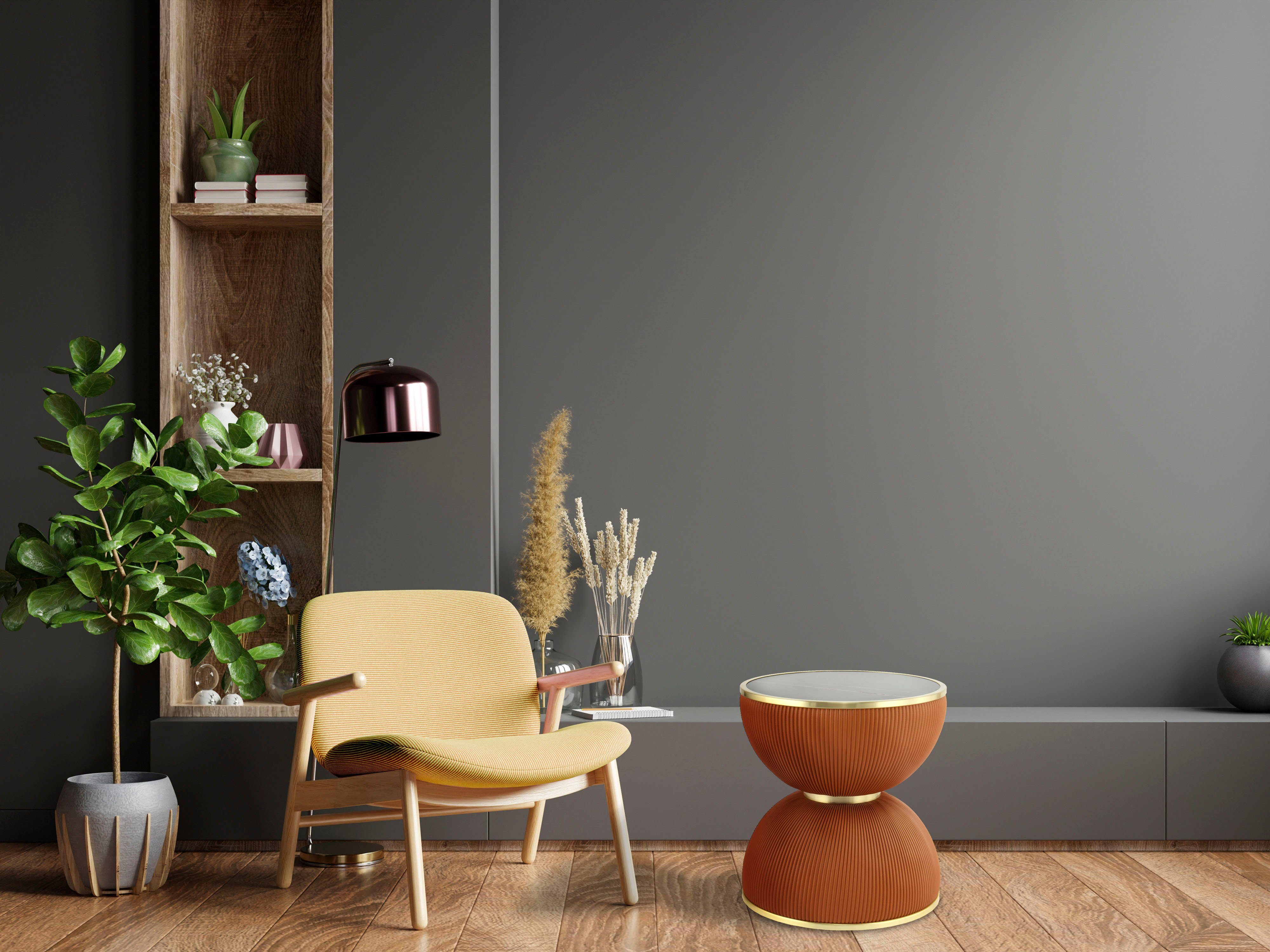 Kayoom Beistelltisch Jokai 225, Eisengestell, PU Stoffbezug, gesinterte Steinplatte (1-St), dekorativ, stilvoll, robust, Sanduhrform, PU Stoffbezug