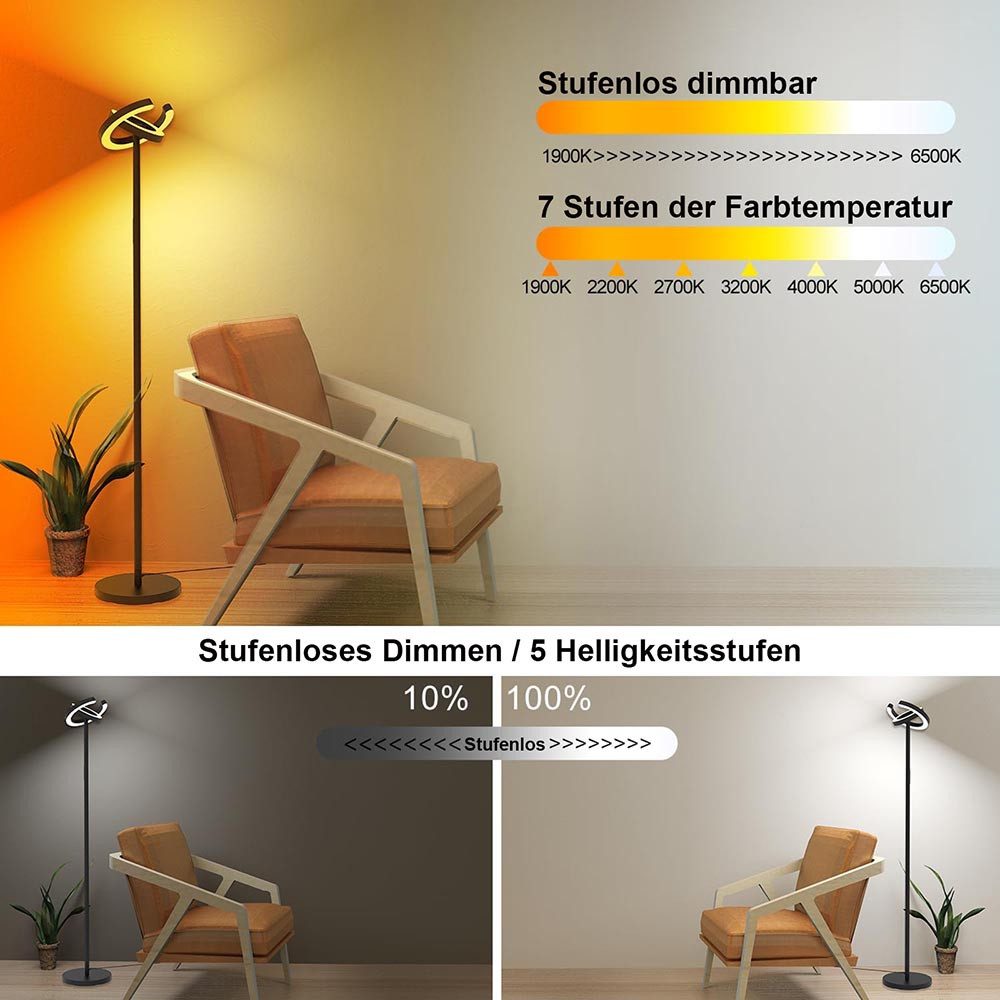 LMaxhome Stehlampe LED Stehleuchte Wohnzimmer Dimmbar mit Fernbedienung 36W günstig online kaufen