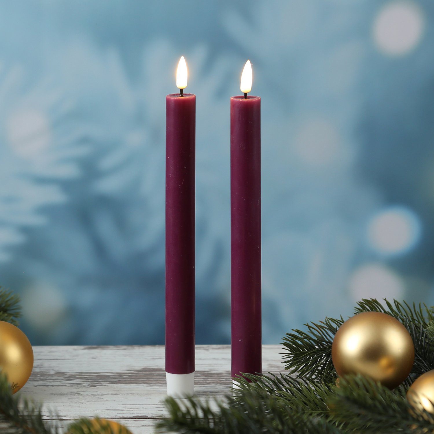 Deluxe Homeart LED-Kerze LED Stabkerzen Mia Tafelkerzen Echtwachs flackernd günstig online kaufen