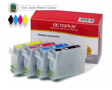 OCTOPUS Fill In Druckerpatronen für Epson 27 mit Auto-Reset-Chips und 4x Nachf Tintenpatrone (Spar-Set, 4-tlg., wiederbefüllbar inklusive 500ml Druckertinte)