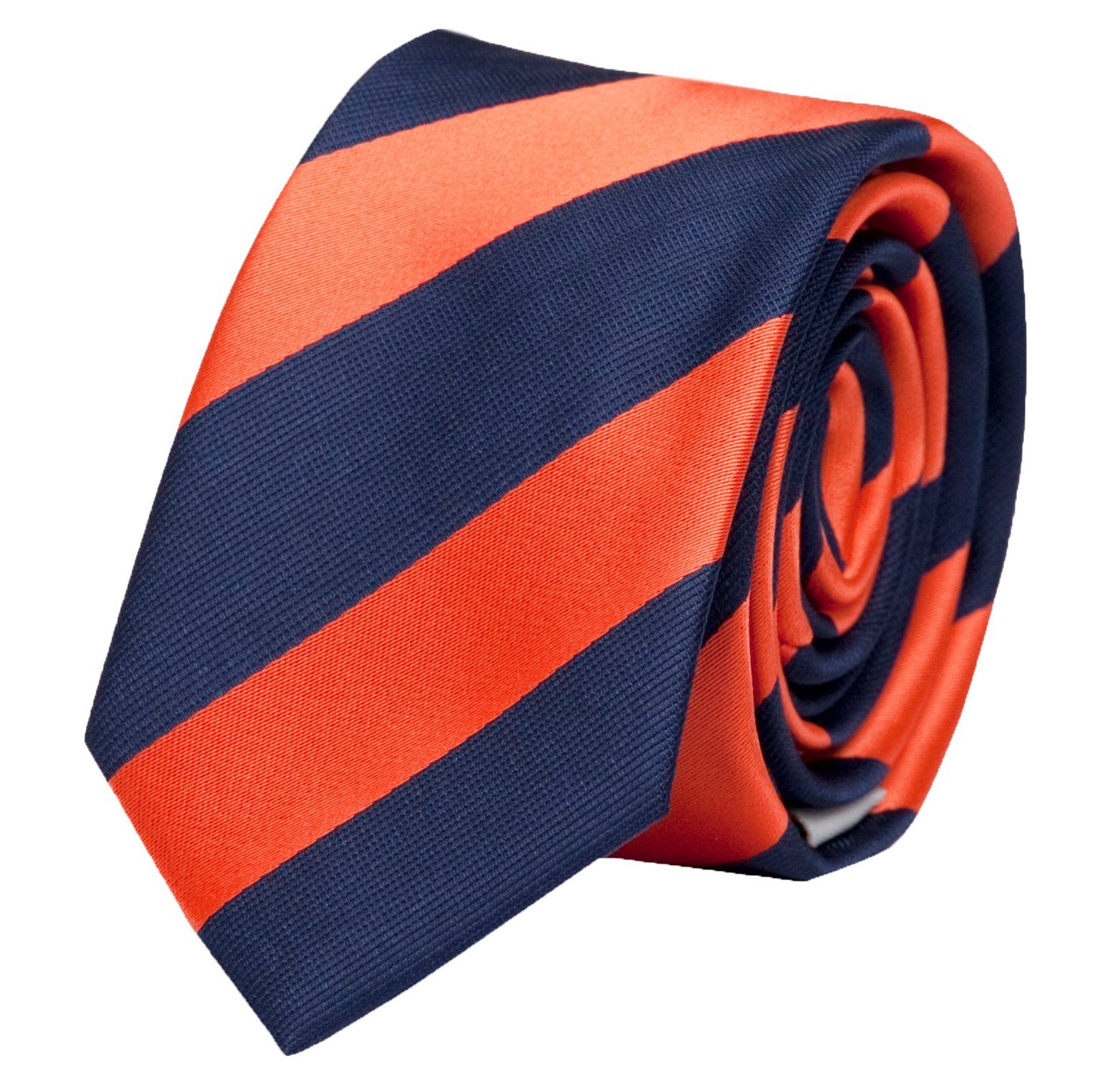 Farini Krawatte klassische Very 8cm Fabio (8cm), Krawatten Blautöne - Herren Orange Gestreift) Schlipse (ohne Breite Blue/Salmon Breit - in Dunkelblau Box, Männer
