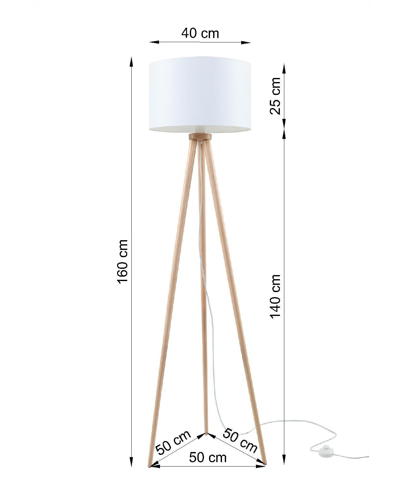 Stehleuchte E27 Stehlampe cm Natur Weiß 160 Holz AMATIA, Licht-Erlebnisse Skandinavisch Leuchtmittel, Tripod ohne