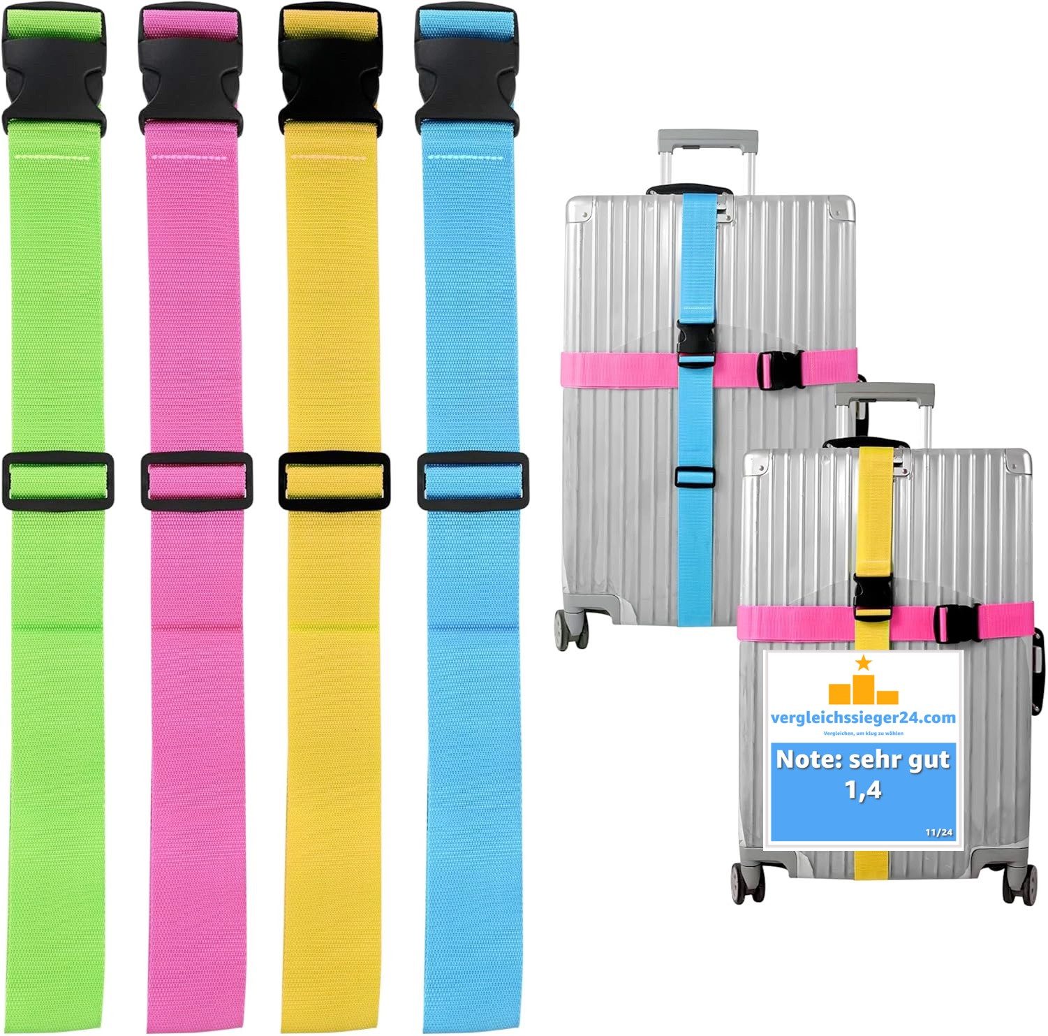 Travelfreund® Koffergurt 4er Kofferband Set bunt - Koffergurte für Koffer & Gepäck zum Reisen, (Set, 4-tlg., 4x Kofferband), 4 bunte Цвета(ов)