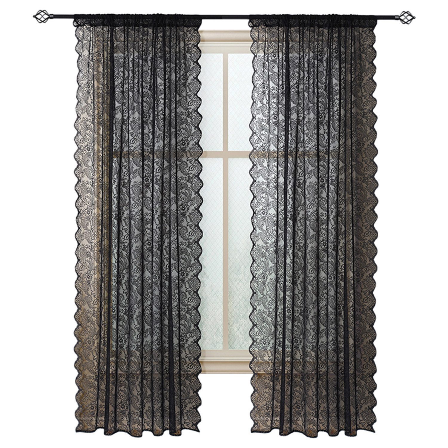 Vorhang 2er Set Gardinen transparent Blumen Stickerei, Modern