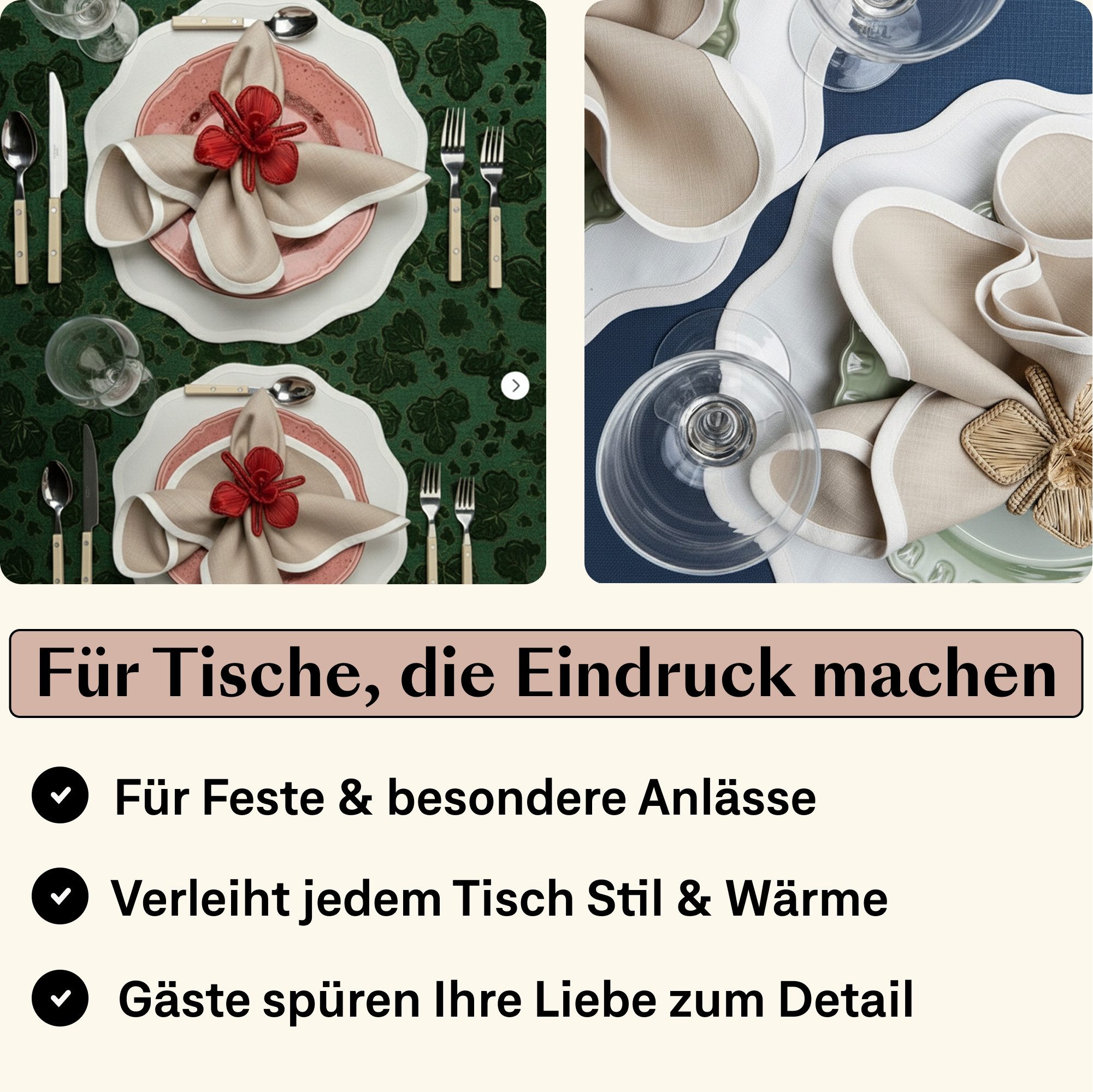 Seralino Stoffserviette 100% Bio-Baumwolle, (Set, 12 St., Wiederverwendbar), 40x40 cm & 45x45 cm