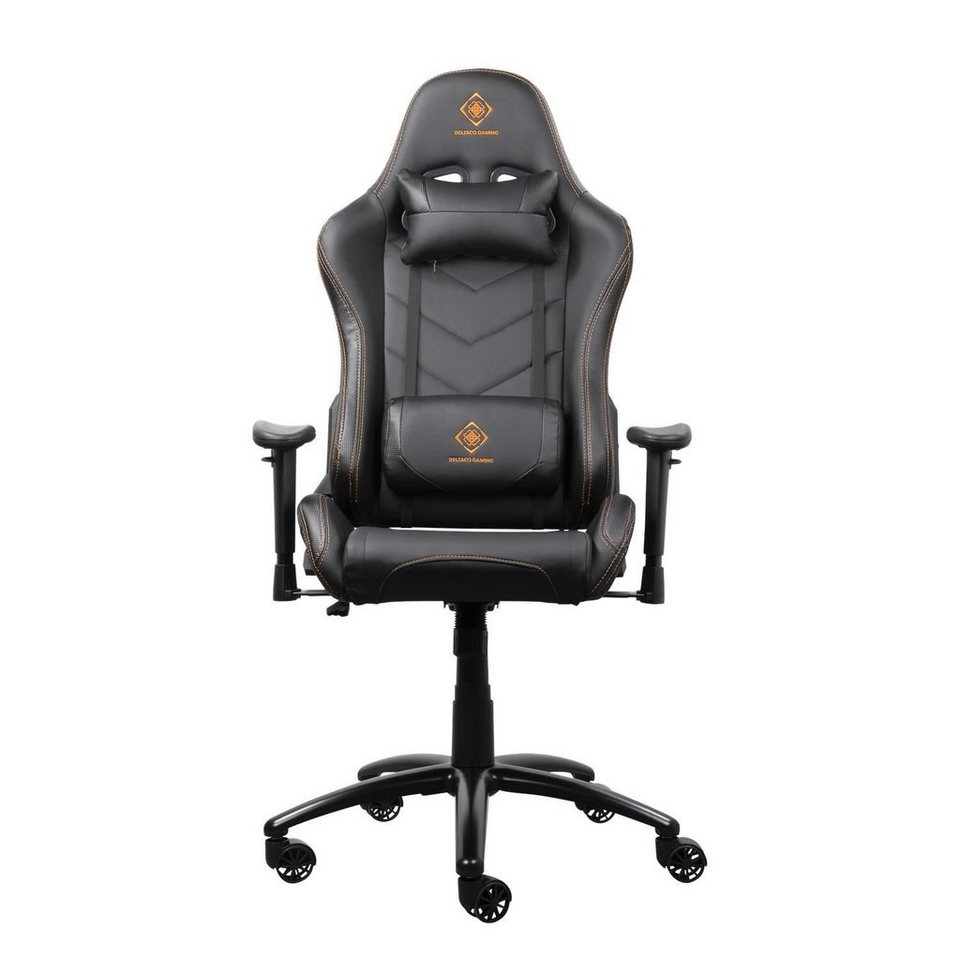 DELTACO Gaming-Stuhl Leder Optik Gaming Stuhl DC310 höhenverstellbar  Nackenkissen (kein Set), Kissen für Kniebeugen u. Kopfstützen, inkl. 5  Jahre Herstellergarantie