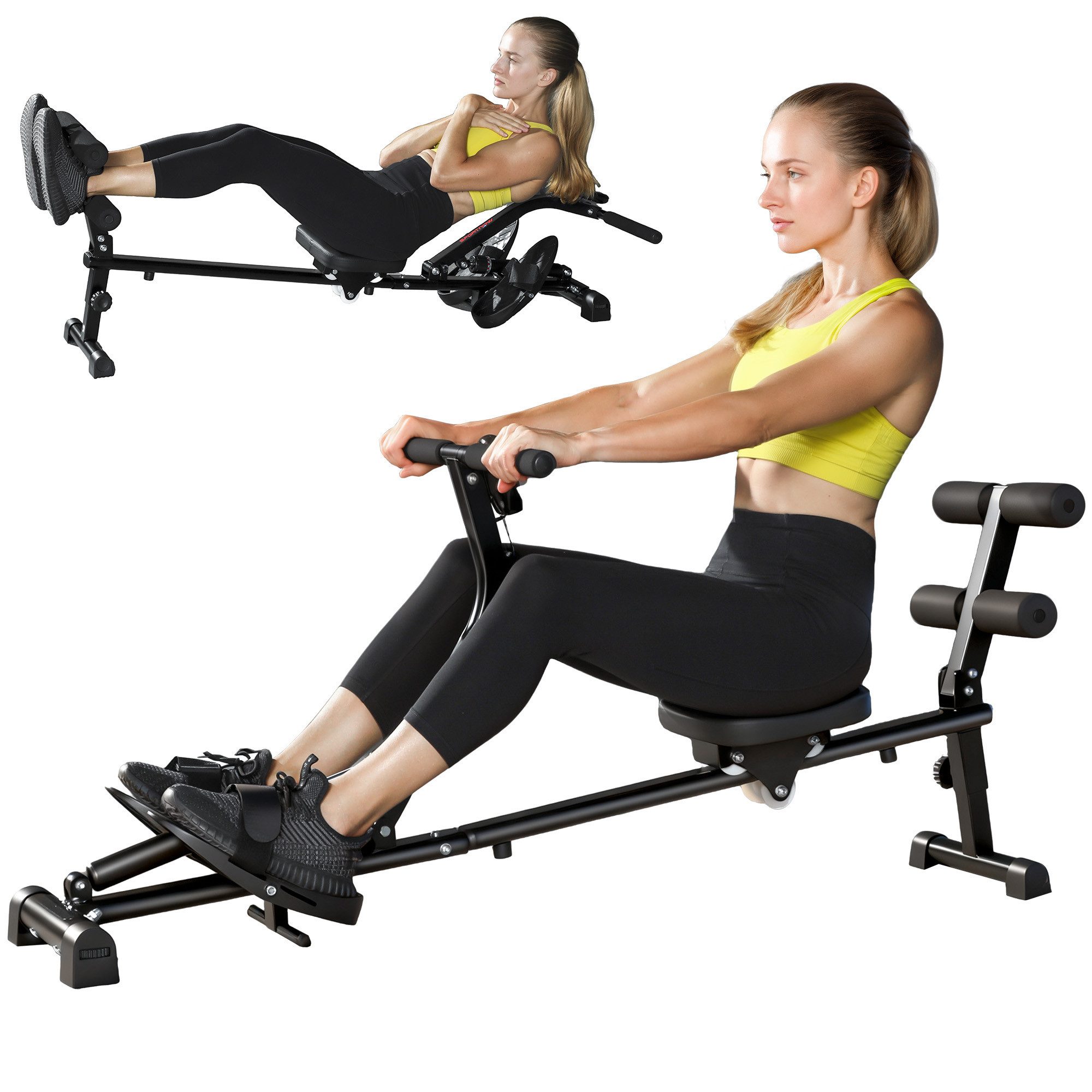 SPORTNOW Rudergerät Rudergerät 2-in-1 mit 12 Widerstandsstufen LCD-Display bis 100kg (2 in 1 Rudermaschine, 1-tlg., leises Rudergeräte für Zuhause), Heimruderge – Bild 2 von 5