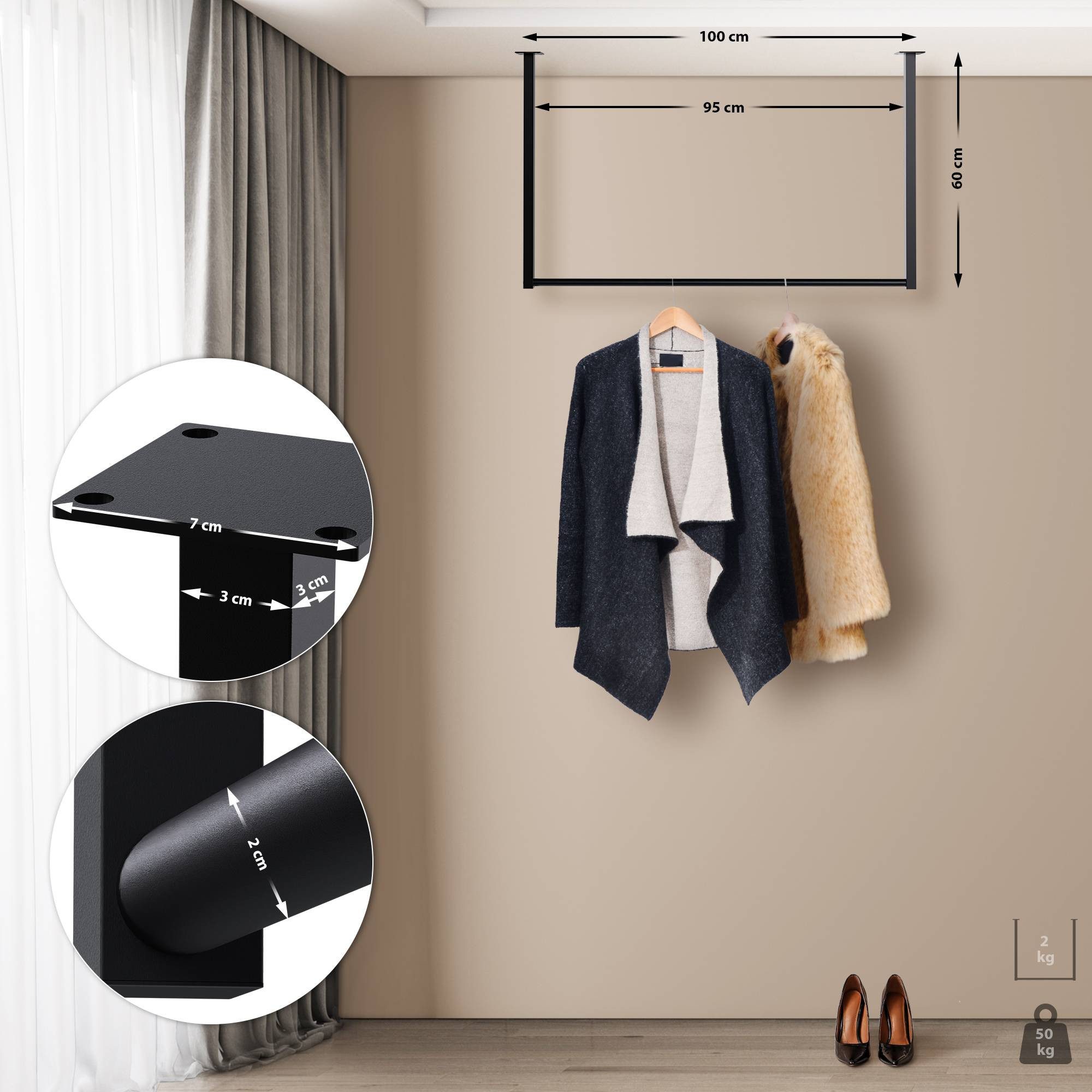 CLP Garderobenständer Fenton, Kleiderständer aus Metall für Deckenmontage günstig online kaufen