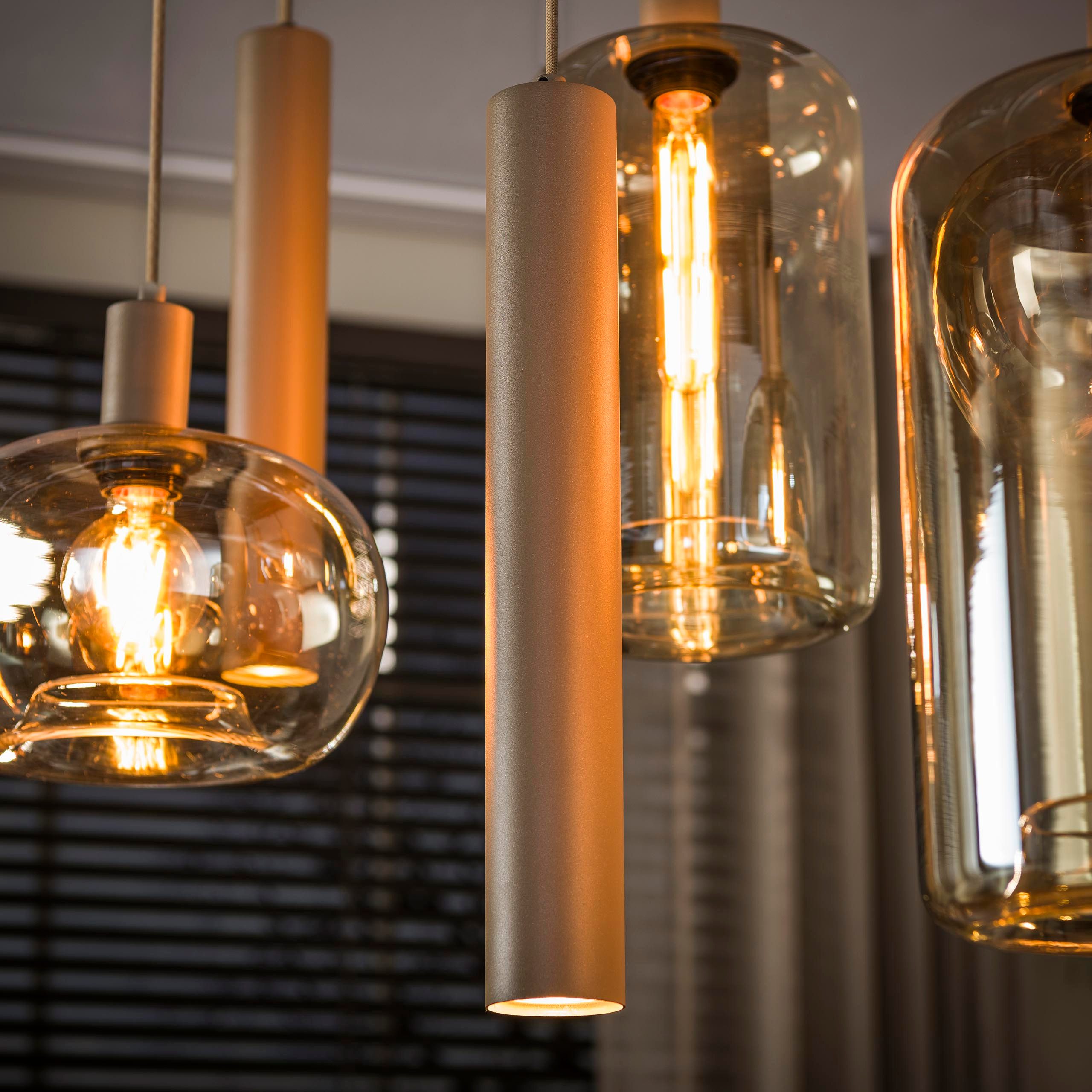 leven! Annekathrin Storkebaum LED Pendelleuchte Pendellampe LUMORA 7 flammig 110 cm Glas beige höhenverstellbar, 4 × E27, 3 × GU10 (Leuchtmittel nicht enthalten – Bild 3 von 5