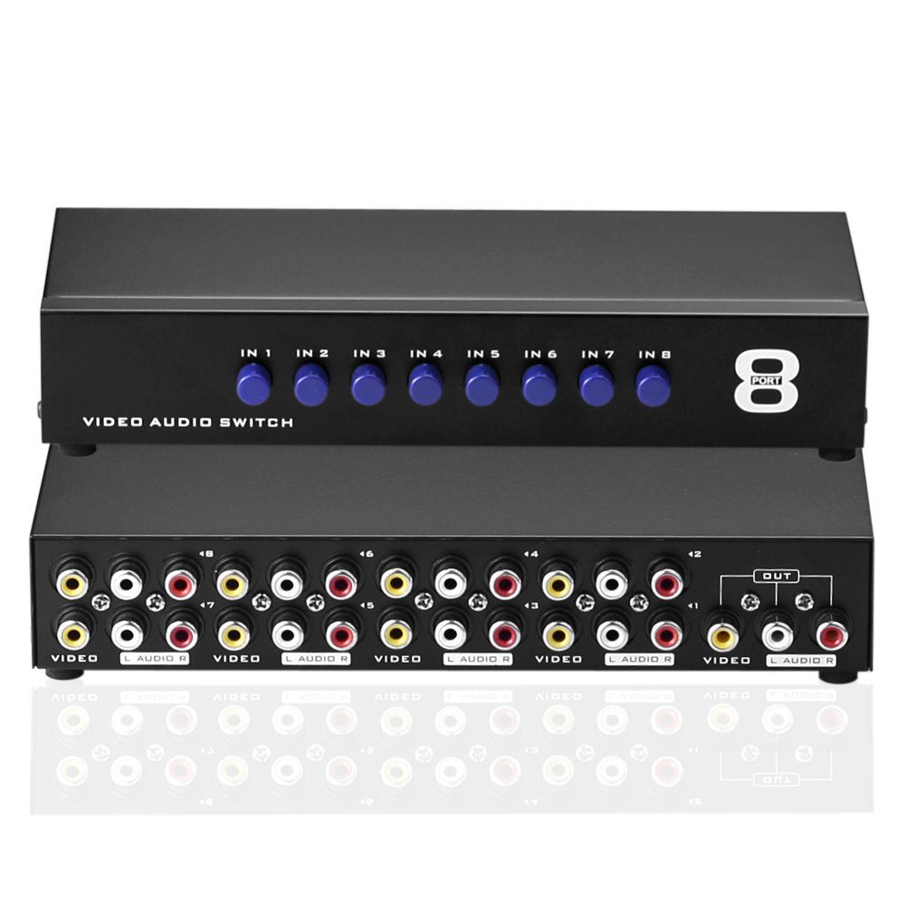 euroharry 8 AV Switch 8 in 1 heraus Audio Video L/R Splitter Schwarz Netzwerk-Switch | Switch