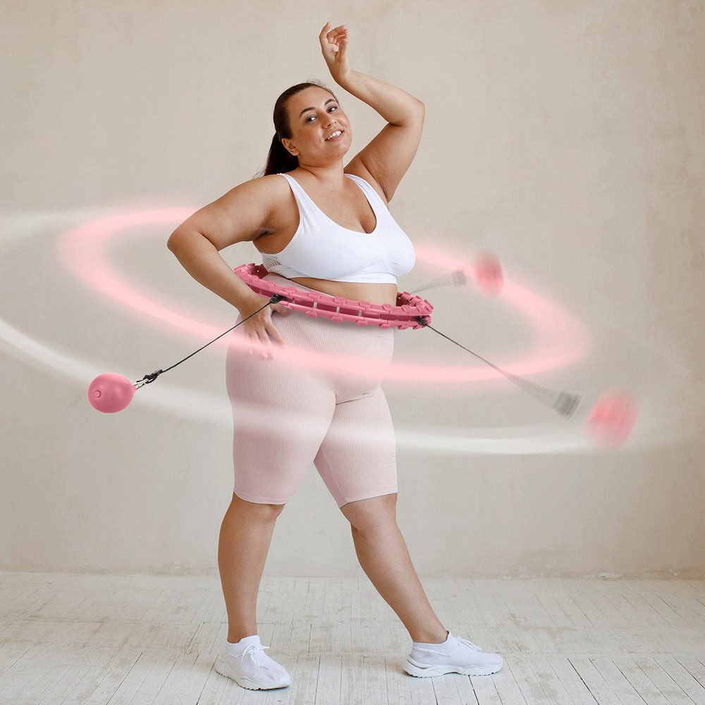 HMS Hula-Hoop-Reifen Fitnessreifen Taillentrainer Bauchtrainer (Spar-Set, 1-tlg., 48 cm verstellbar), Plus Size, 26 Elemente, Schwerkraftball, Massage