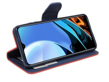 cofi1453 Handyhülle Buch Tasche für Xiaomi Redmi 9T Rot-Blau, Kunstleder Schutzhülle Handy Wallet Case Cover mit Kartenfächern, Standfunktion Schwarz