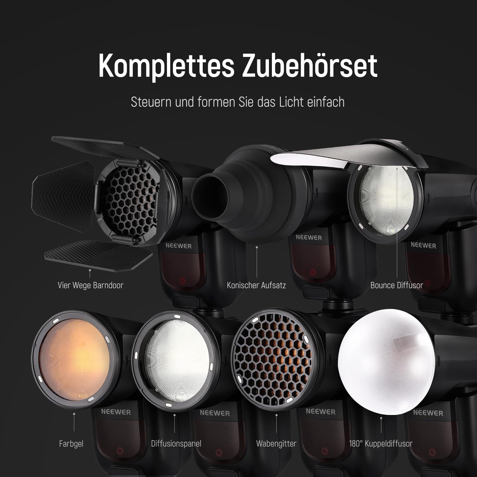 Neewer Kamerazubehör-Set CRM2 Magnetisches Zubehörset, mit 14 teiligem Blitzlichtsteuerungs, (Packung), Modifikator Diffusor Adapter, für Rundkopfblitz Godox V1 Speedlites Z1