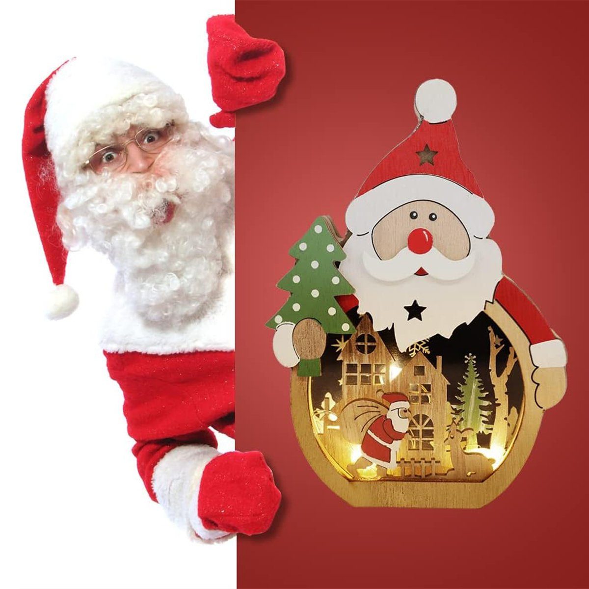 autolock Weihnachtsfigur Holz Weihnachtsdekorationen LED Deko Holz Weihnachts, Weihnachten Holz Ornamente Geschenke für Innendekoration