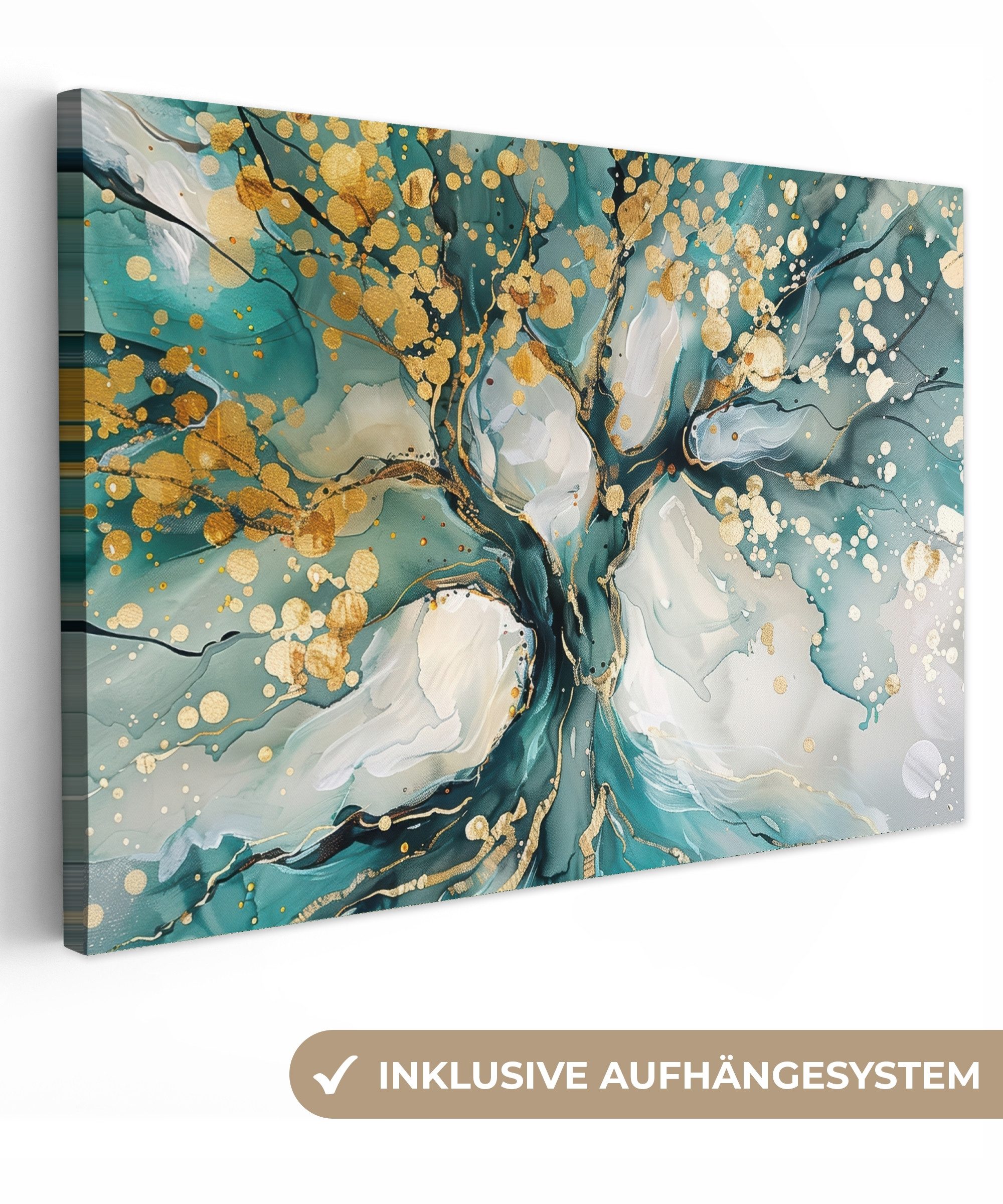OneMillionCanvasses® Leinwandbild Baum - Modern - Farboptik - Türkis - Gold günstig online kaufen