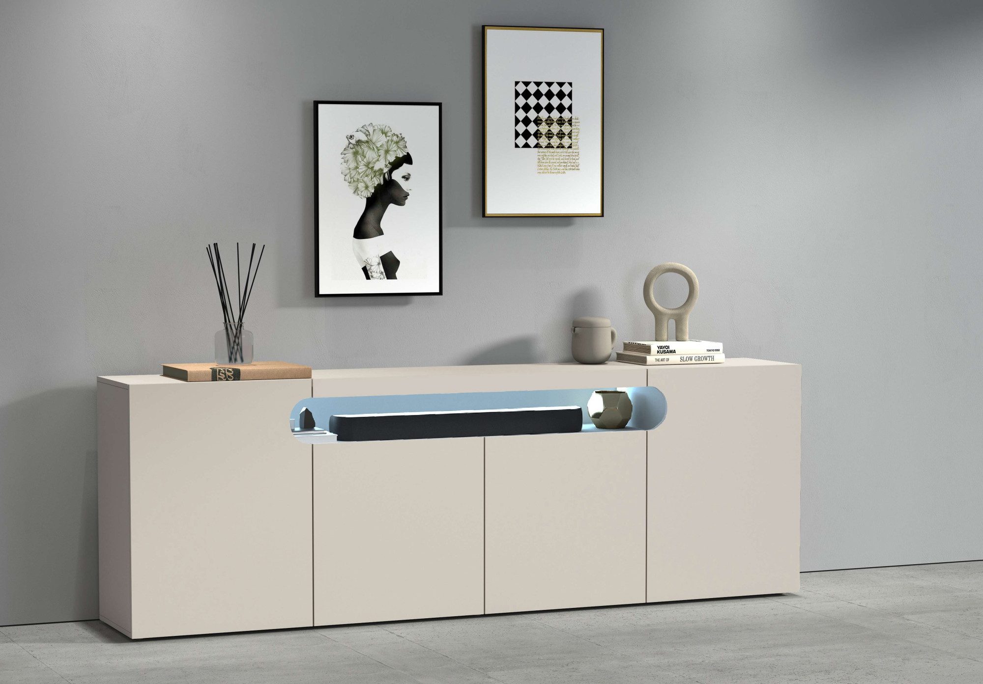 OTTO home Sideboard Sideboard REAL, Kommode, Schrank, Kredenz (1 St), Mit 4 Türen, davon 2 abgerundet, die ein ovales offenes Fach bilden