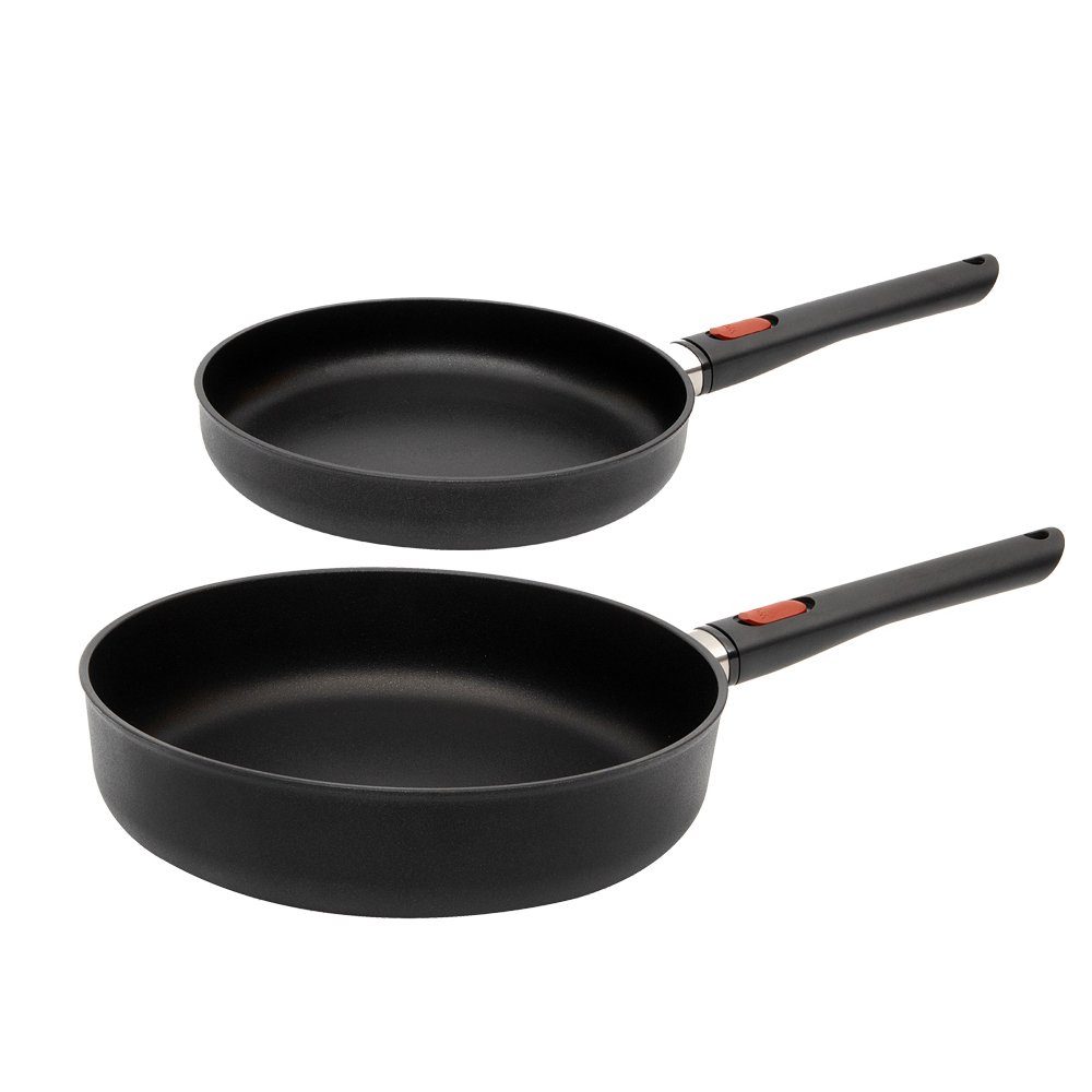 WOLL MADE IN GERMANY Pfannen-Set ECO Lite 2-tlg. Bratpfannen-Set, Mit Induktion, Aluminium Schmiedeguss (Set, 2-tlg), Flachpfanne 24cm, Hochrandpfanne 28cm, 35% weniger Gewicht für geringeren Energiebedarf, induktionsgeeignet, spülmaschinenfest