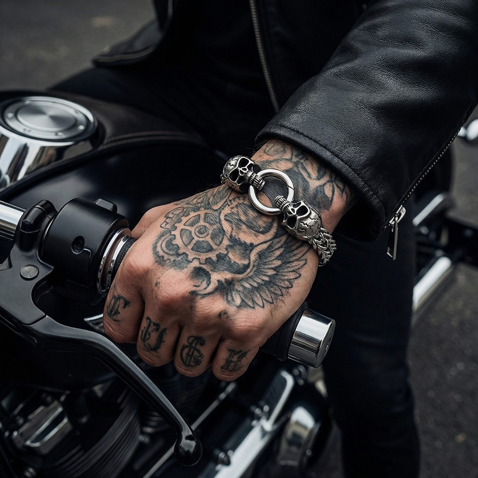 UNIQAL.de Edelstahlarmband Panzerarmband Herren "SILVER SKULL" Edelstahlarmband, (Edelstahl, Casual Style, Biker, Türsteher, Handgefertigt in Germany) – Bild 4 von 5