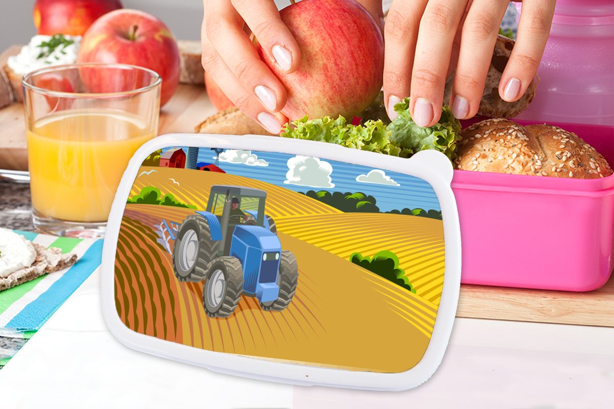 MuchoWow Landwirt Snackbox, rosa Erwachsene, für Wolken, Kunststoff, - Kinder, - Brotdose Lunchbox (2-tlg), Brotbox Mädchen, Traktor Kunststoff