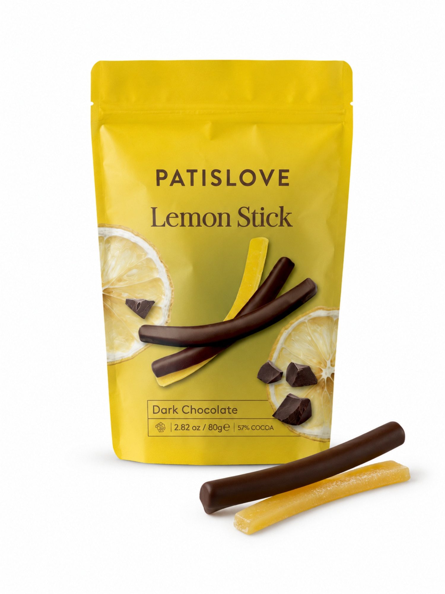 PATISLOVE Schokolade Patislove Zartbitterschokolade Zitronen-Sticks, Schoko-Stäbchen, 80g, Ohne künstliche Farbstoffe, Spritzige Zitronenfüllung