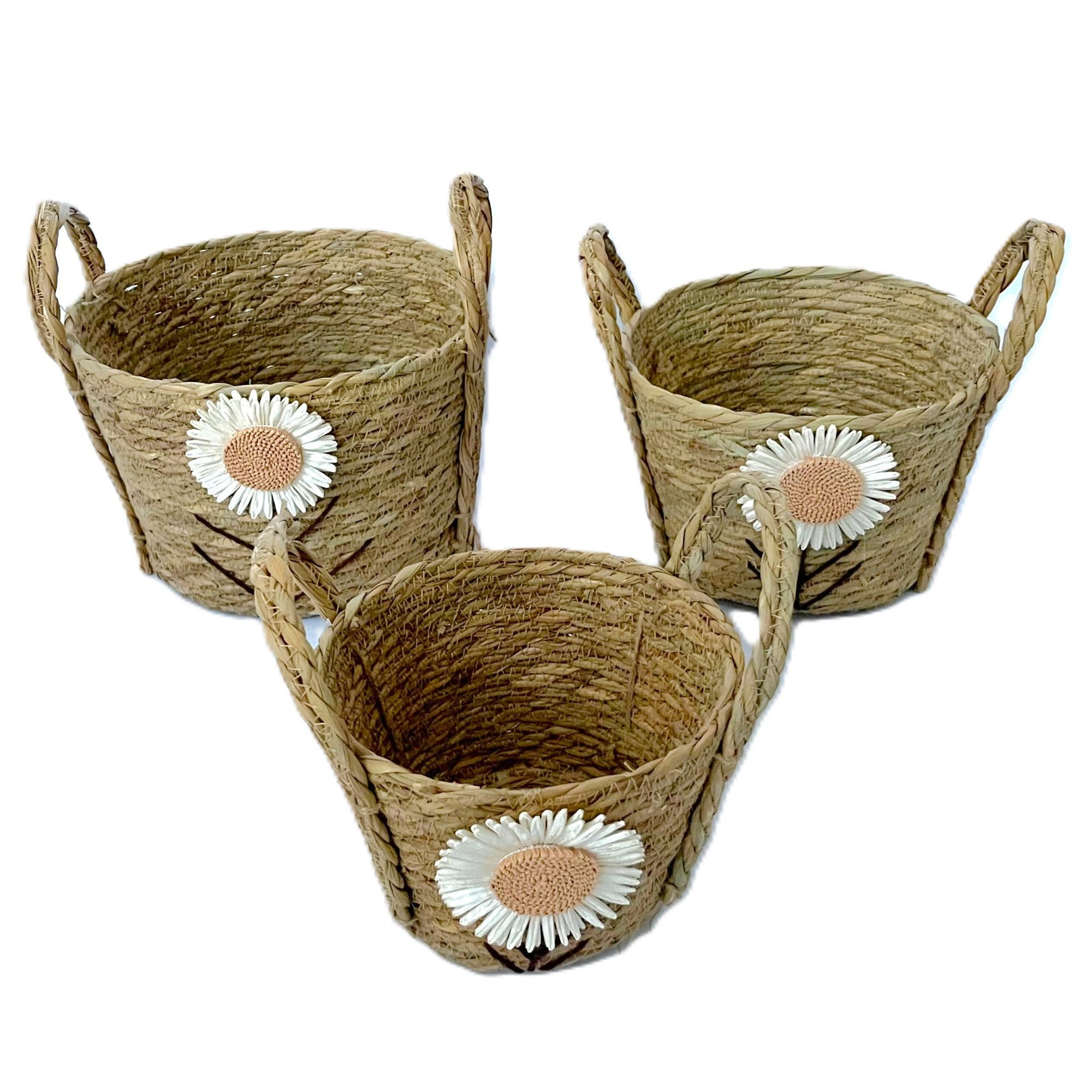 Wurm Dekokorb Korb Deko 3er Set Seegras Naturfarben mit Blume Sommerlich 23 cm (3 St), 3er Set