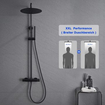 JOHO Duschsystem Thermostat Duschset, mit XXL Regenduschkopf D30cm Matt schwarz