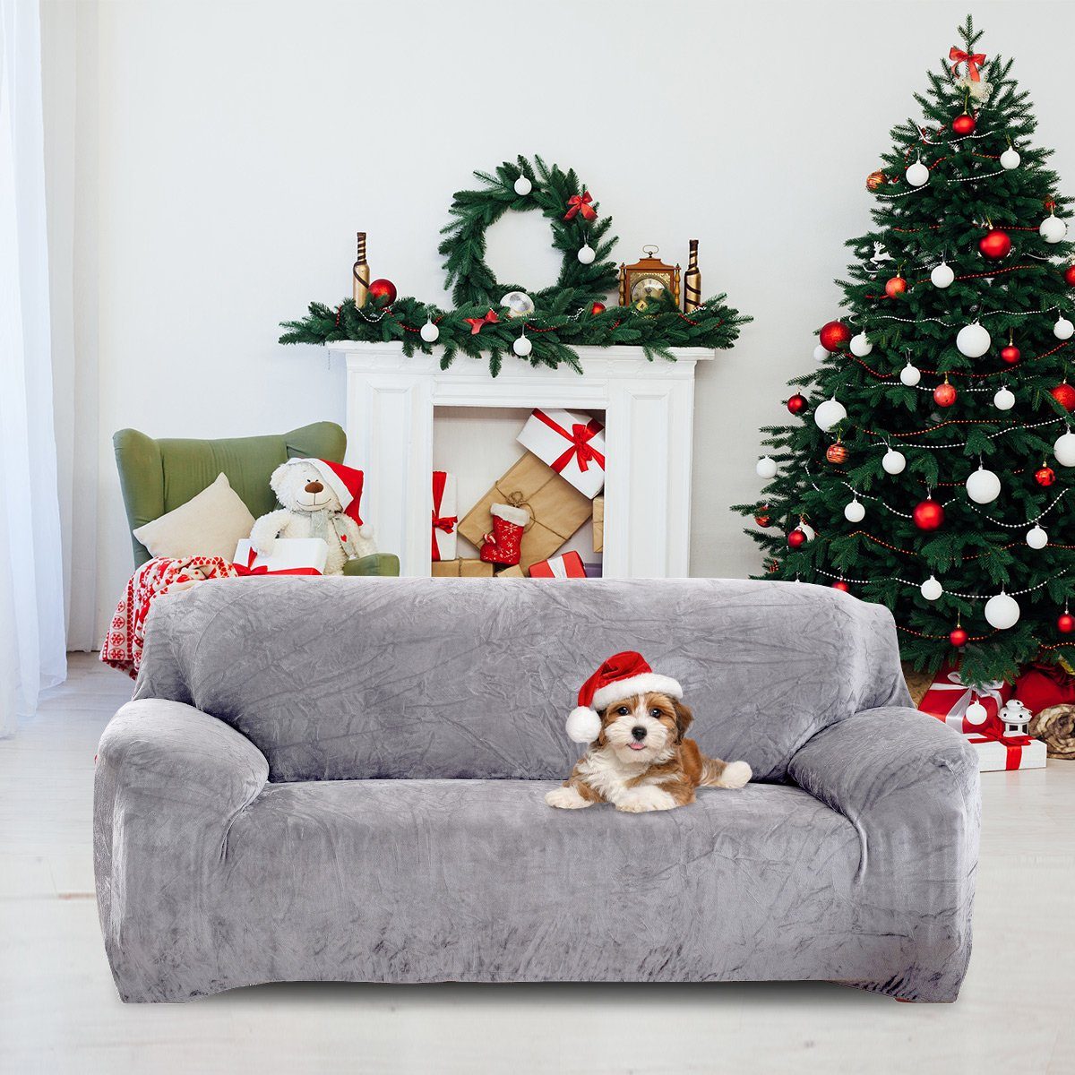 Sofabezug für MULISOFT, Grau für Sofahusse Armlehne Elastische Sofaüberwurf Sofahusse Wohnzimmer, Stretch Protector Hunde Haustiere Couchbezug, Samt mit Modern