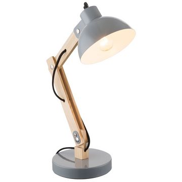 etc-shop LED Schreibtischlampe, Leuchtmittel nicht inklusive, Schreib Tisch Lampe Leuchte Holz Metall Grau Kabel 1,5 m Schlaf Zimmer