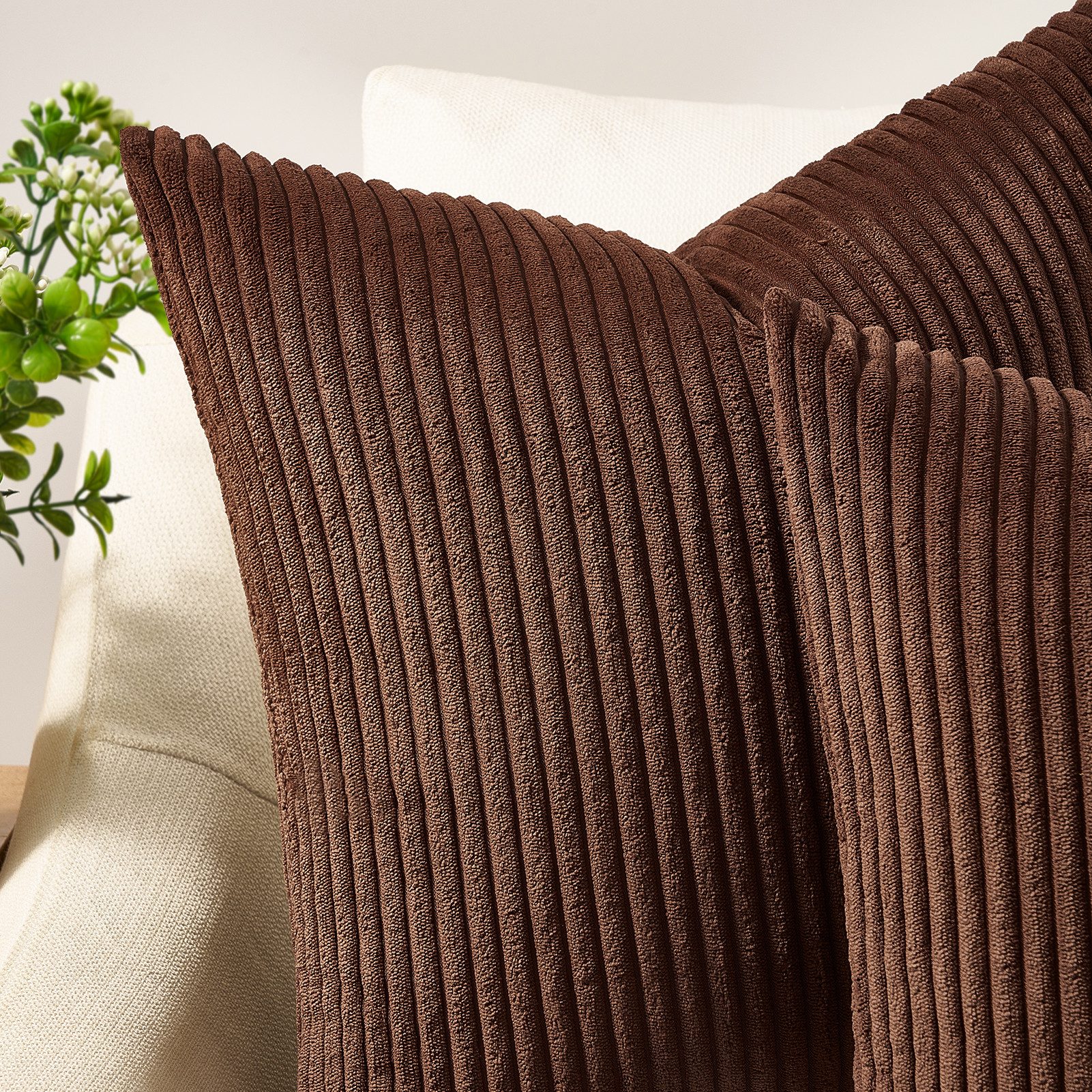 Topfinel Kissenbezug gestreiftes Muster,2er Set Kissenhülle Dekokissen Kissenbezug, Kordsamt 45x45 Sofakissen Couchkissen Zierkissenbezug Dekokissen – Bild 4 von 5