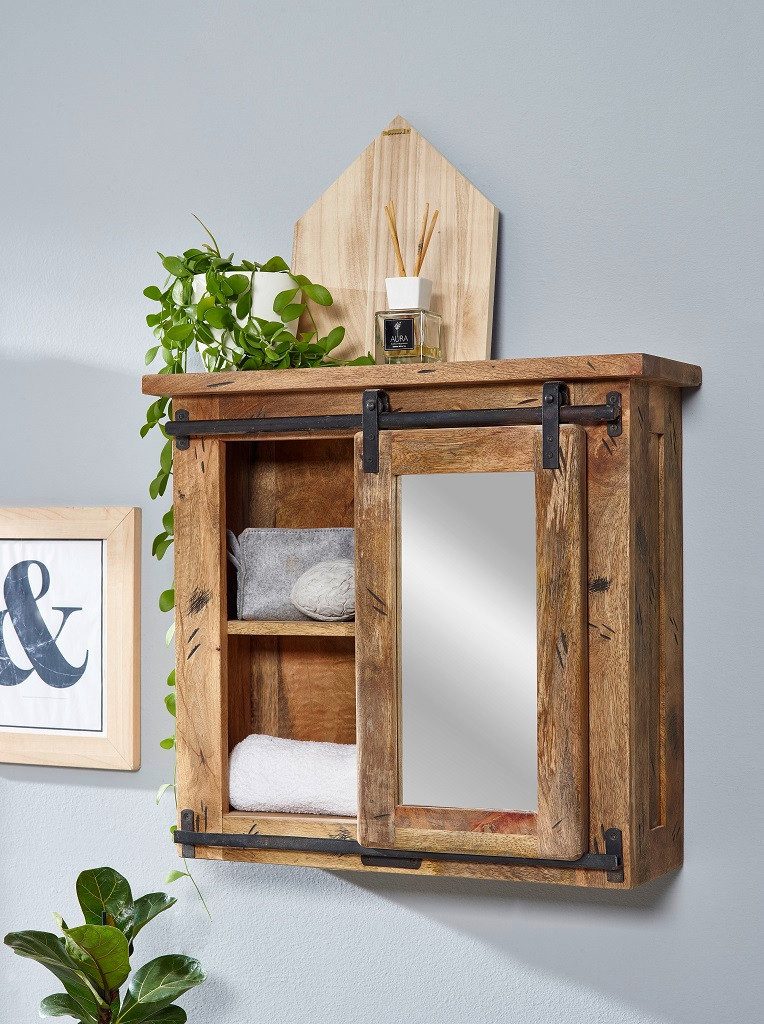 Main Möbel Badezimmerspiegelschrank Spiegelschrank 68x64cm 'Railroad' Mango & Eisen