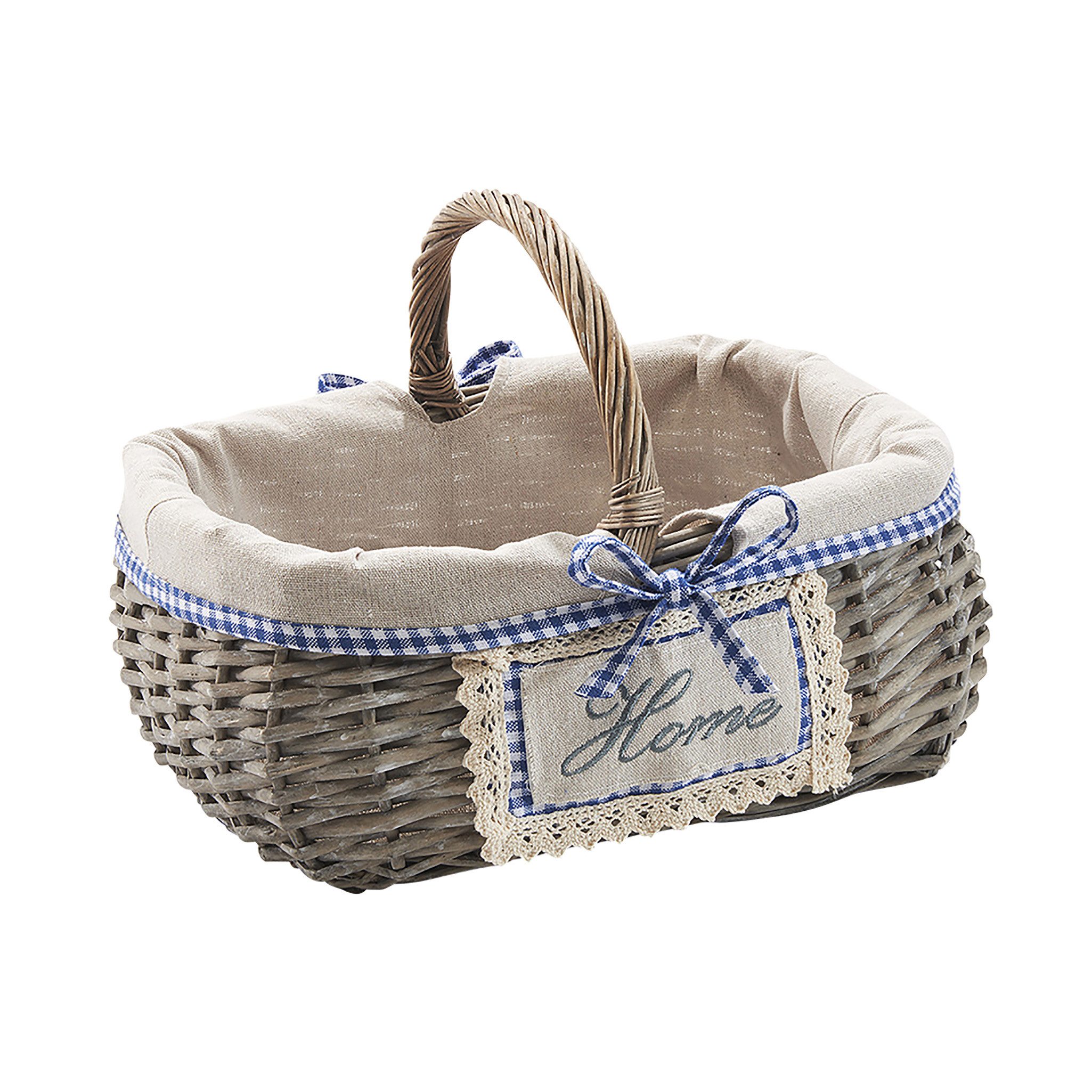 Dekokorb Korb eckig Weide grey-washed mit Textil