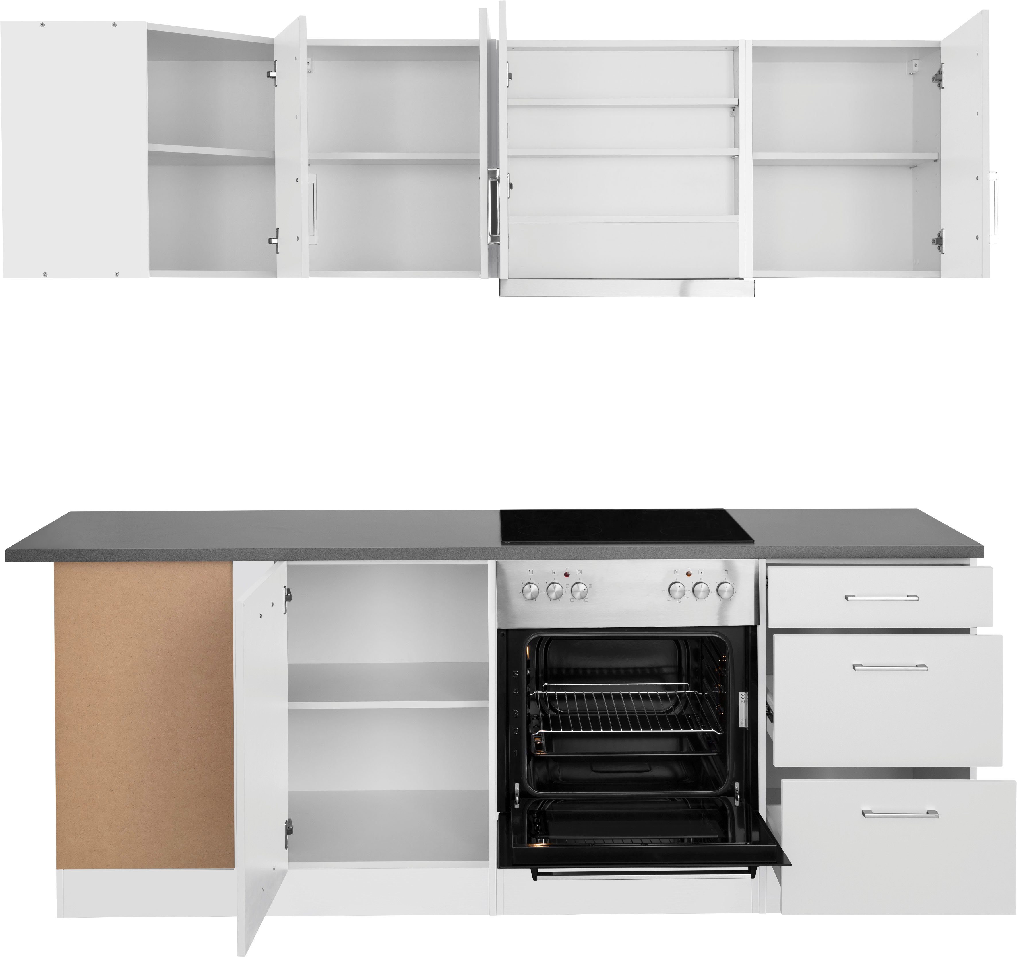 KOCHSTATION Küchenzeile KS-Paris – Küchen mit einzigartigen Fotomotiven auf den Fronten, Stellbreite 220/220 cm, wahlweise mit E-Geräten, mit Motivdruck