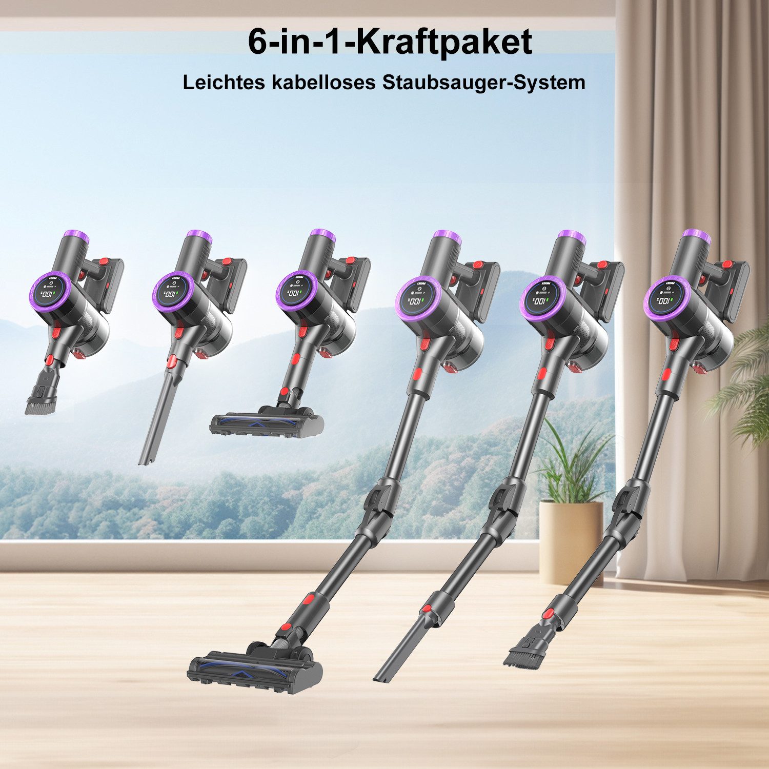 PRASKY Stielstaubsauger Akku Staubsauger Kabellos, Stielstaubsauger 65kPa/60Min, HEPA-Filter, 550 W, mit Beutel, staubsauger kabellos 550W Leicht und ideal für  – Bild 5 von 5