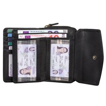 Benthill Geldbörse Damen Portemonnaie Echt Leder Vintage Portmonee Kreditkartenetui, RFID-Schutz Kartenfächer Münzfach Reißverschlussfach