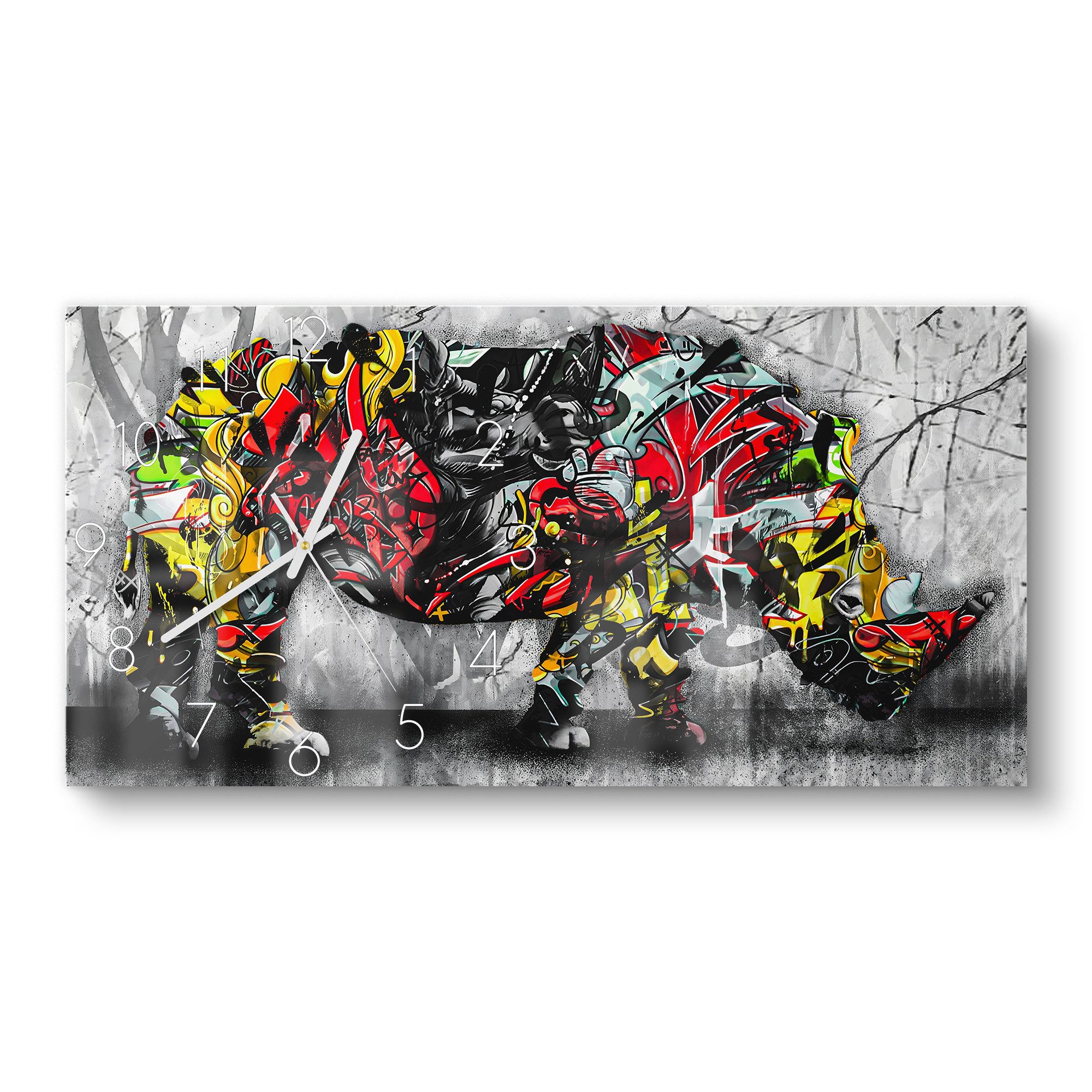 Wanduhr 'Graffiti-Nashorn'
