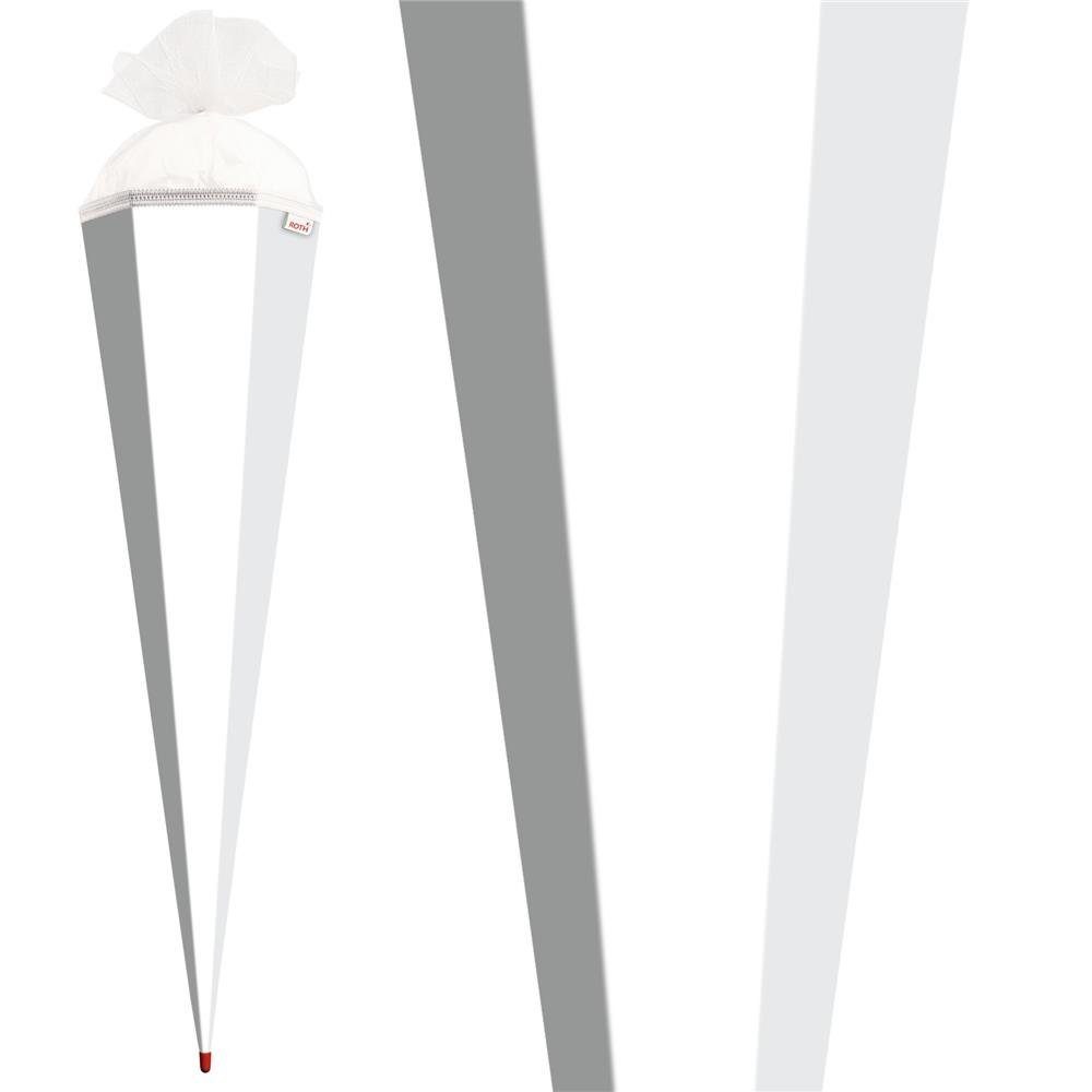 Basteltüte Weiß, Tüllverschluss, Schultüte 85 cm, Rot(h)-Spitze Roth mit eckig,