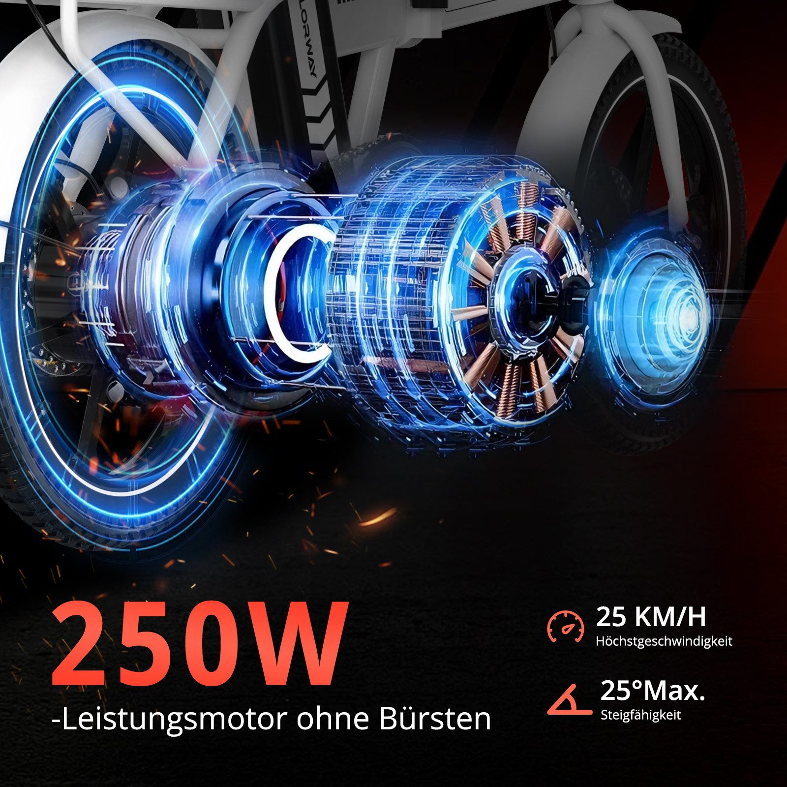 COLORWAY E-Bike Cityrad 16 Zoll E Bike 36V12Ah Lithiumbatterie.25 km/h.Bis zu 35-60km, 1 Gang, Kettenschaltung, Heckmotor, 432 Wh, Falt-E-Bike Erwachsene, 250W, Tretunterstützung – kompaktes Cityrad