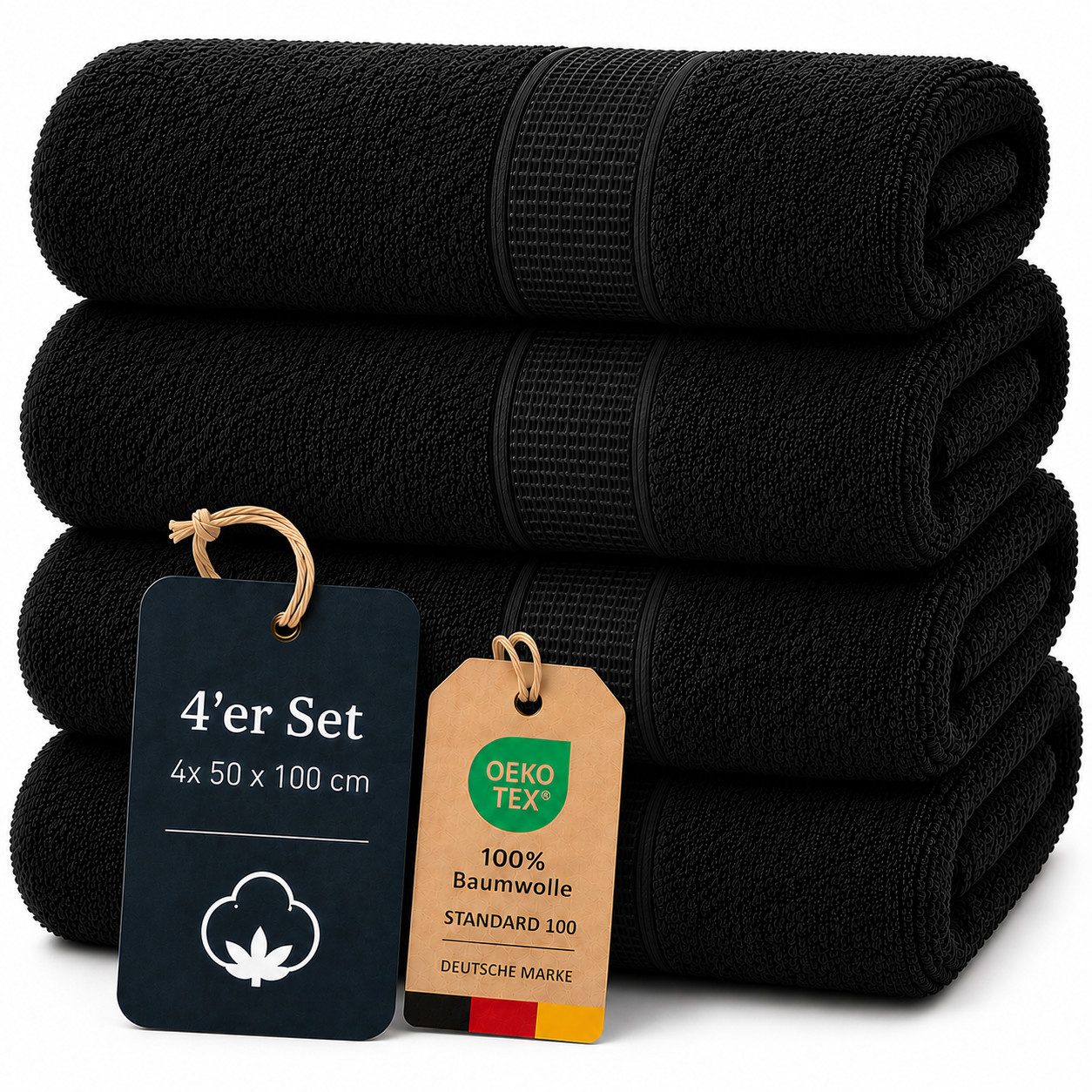 Komfortec Handtuch Set 4x Premium Handtuch Set - 50x100 cm, Frottee (4-St), 100% Baumwolle, mit Bordüre, Weich & Saugstark, Hotelqualität
