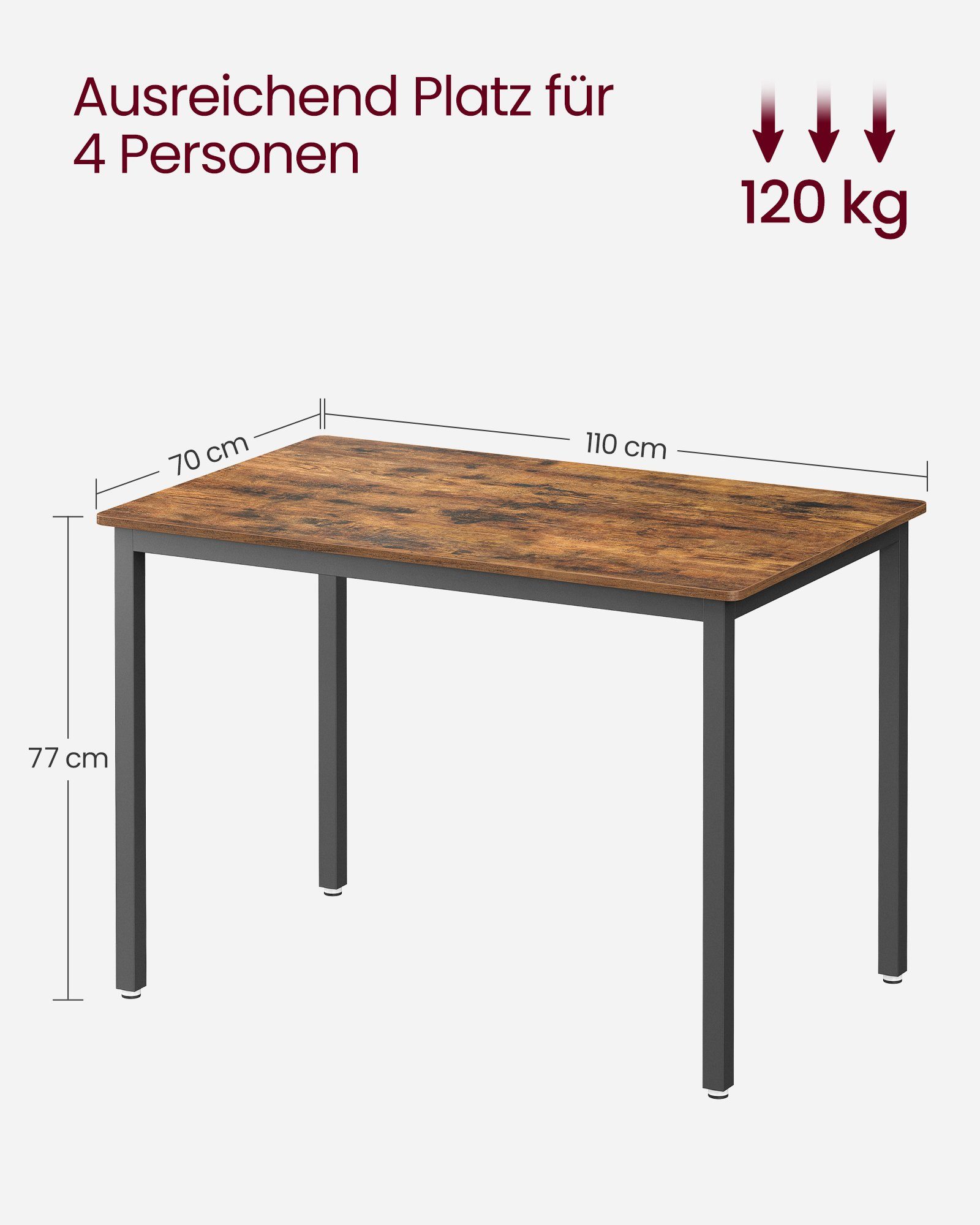 VASAGLE Esstisch Esszimmertisch, Küchentisch, 70 x 110 x 77 cm, für 4 Personen