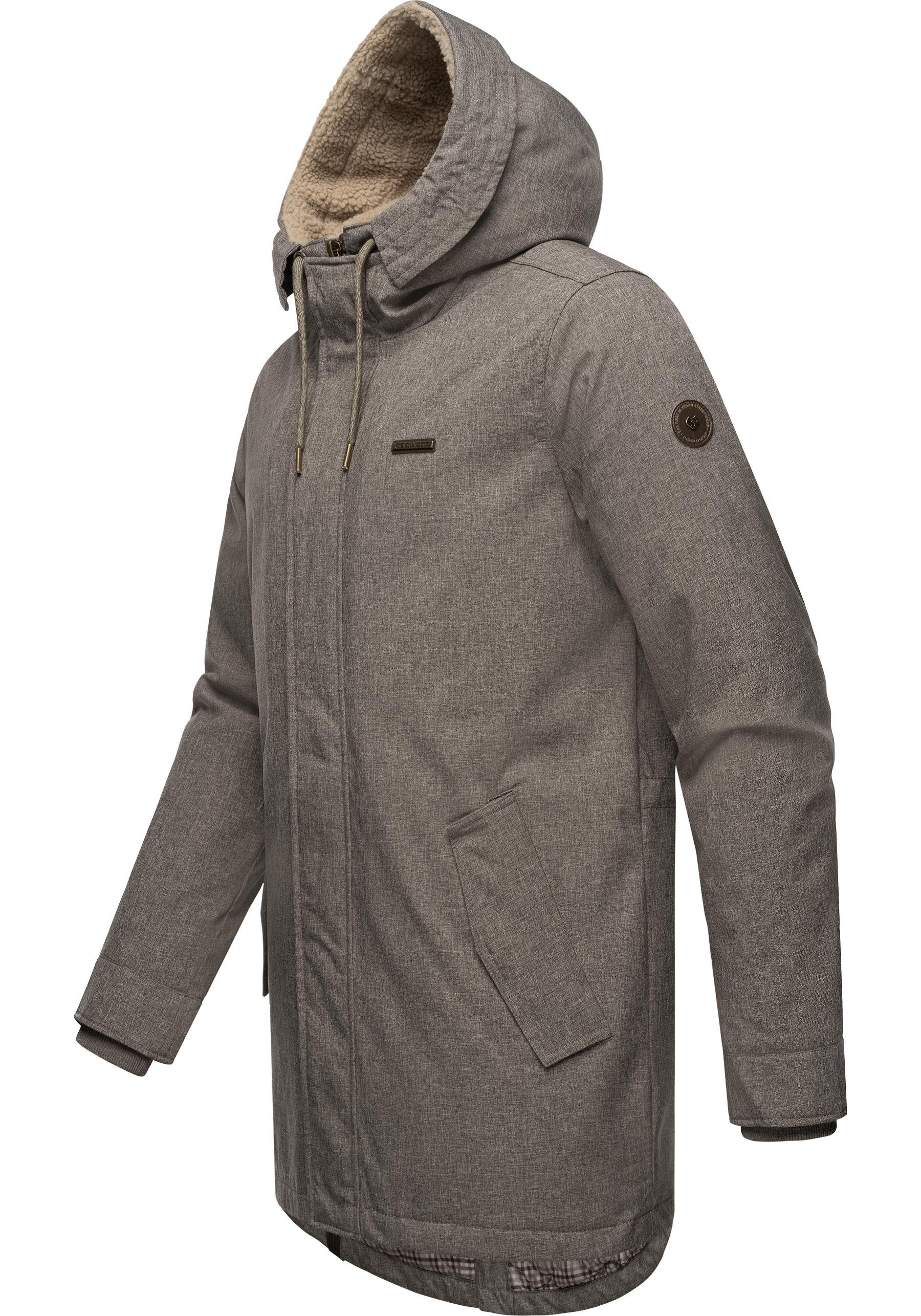 Lange mokka Smithem Kurzmantel Ragwear mit Melange Mr Kapuze Winterjacke Herren