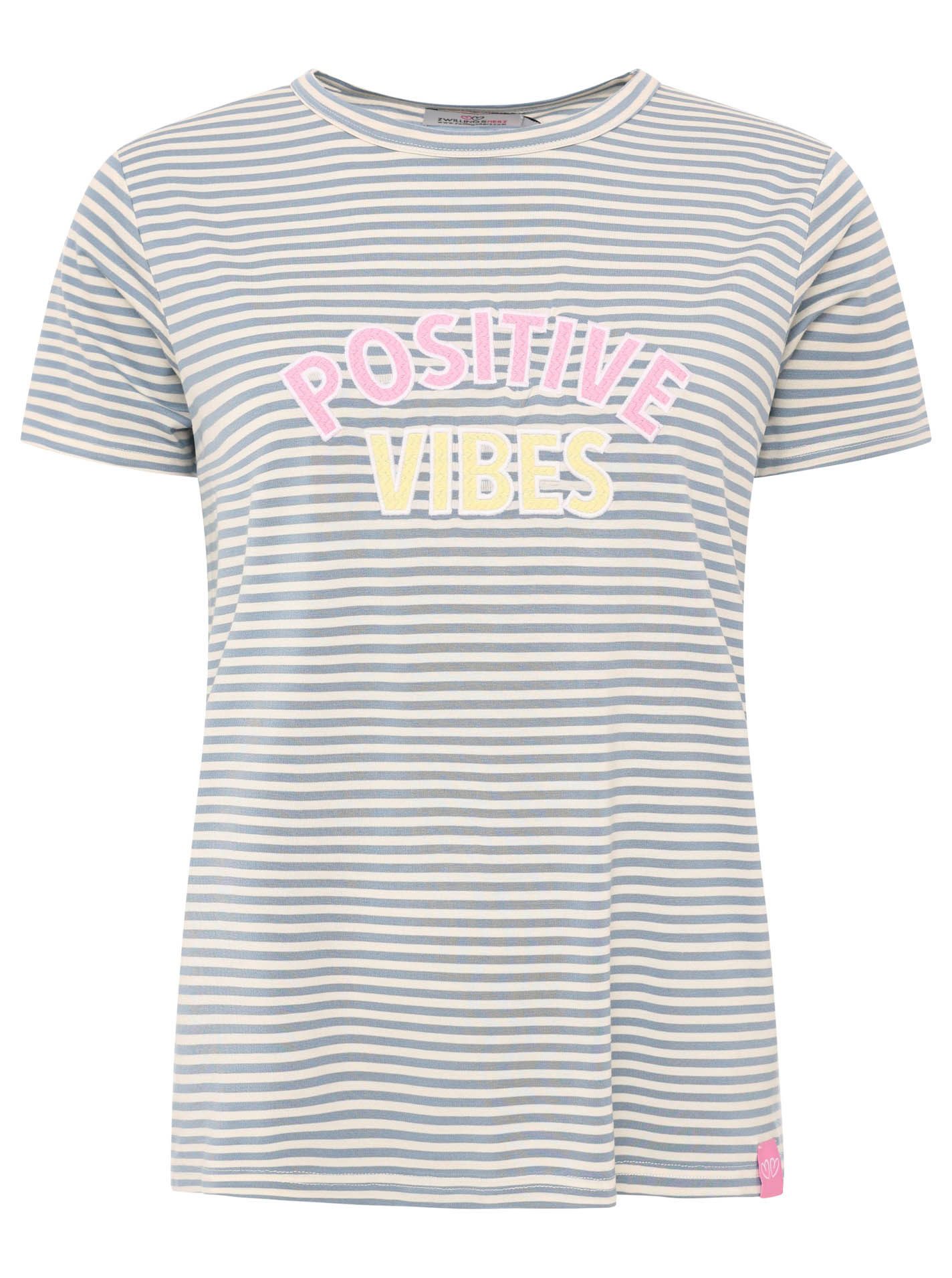Zwillingsherz T-Shirt "Positive Vibes" gestickter Statement Schriftzug, Rundhals